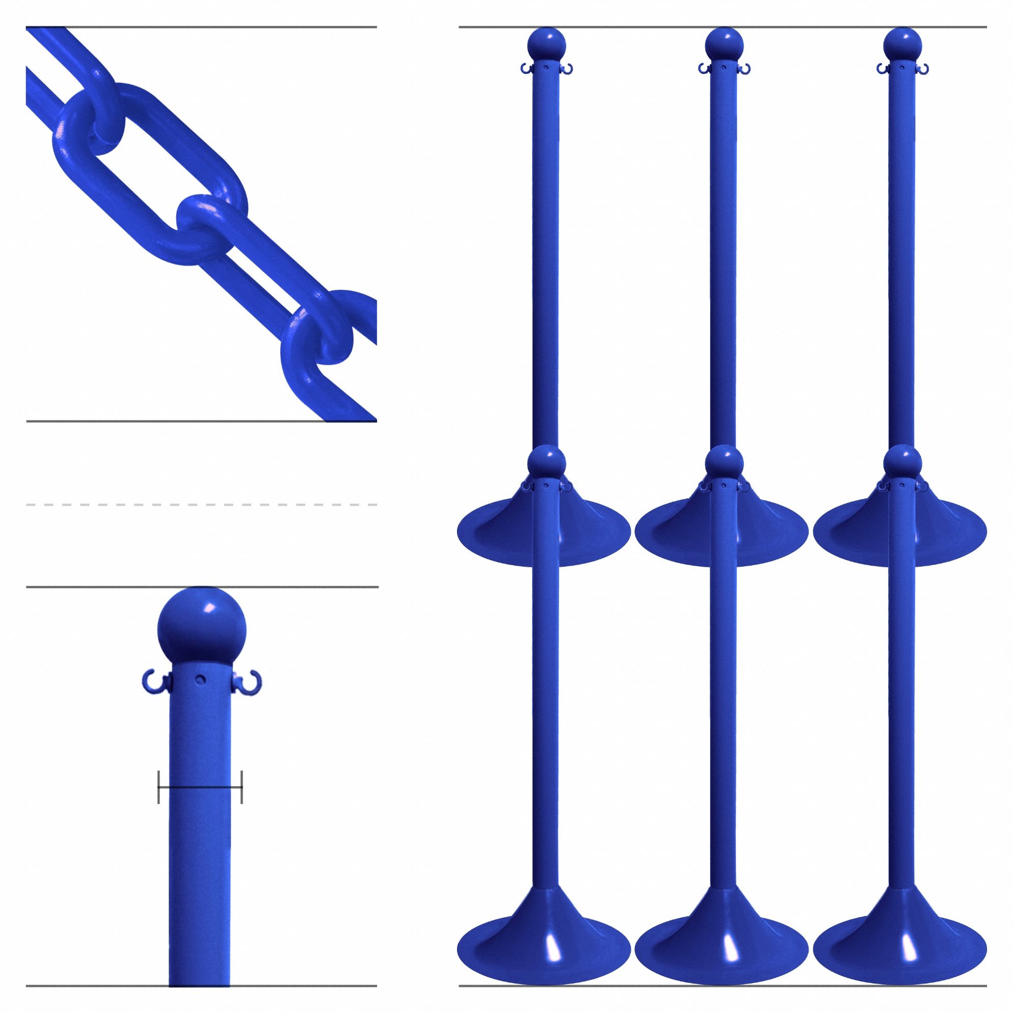 Blue Chain Color, 50 ft Chain Lg, Light Duty Stanchion Kit - 44F757 ...