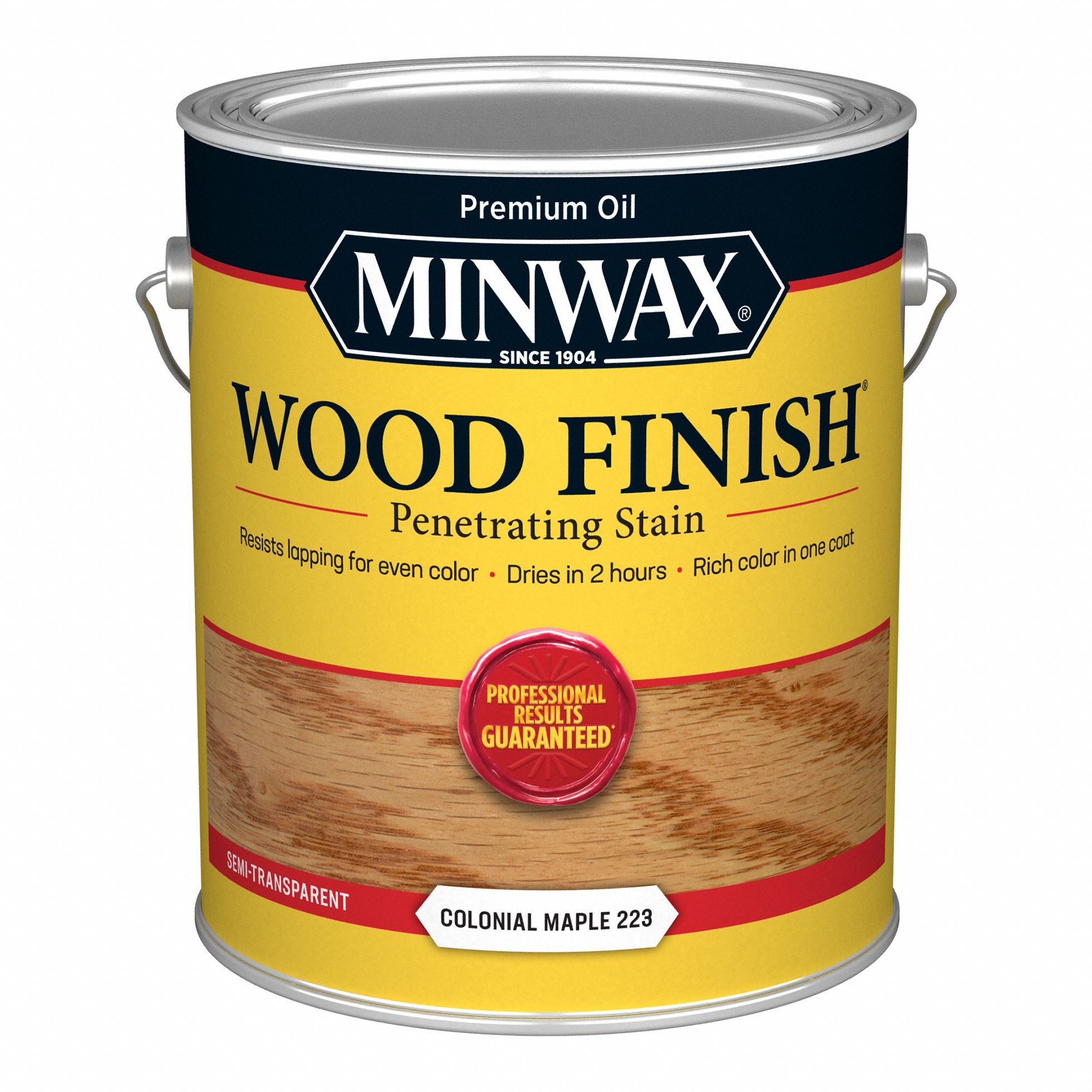 Wood Stain: Wood Stain, Interior, Oil, 1 gal Container Size, Wood, Colonial Maple, Minwax