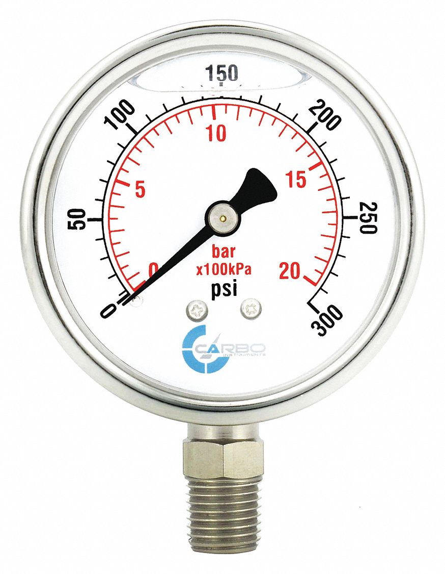 Pressure Gauge, Liquid Filled, 2", 300 psi