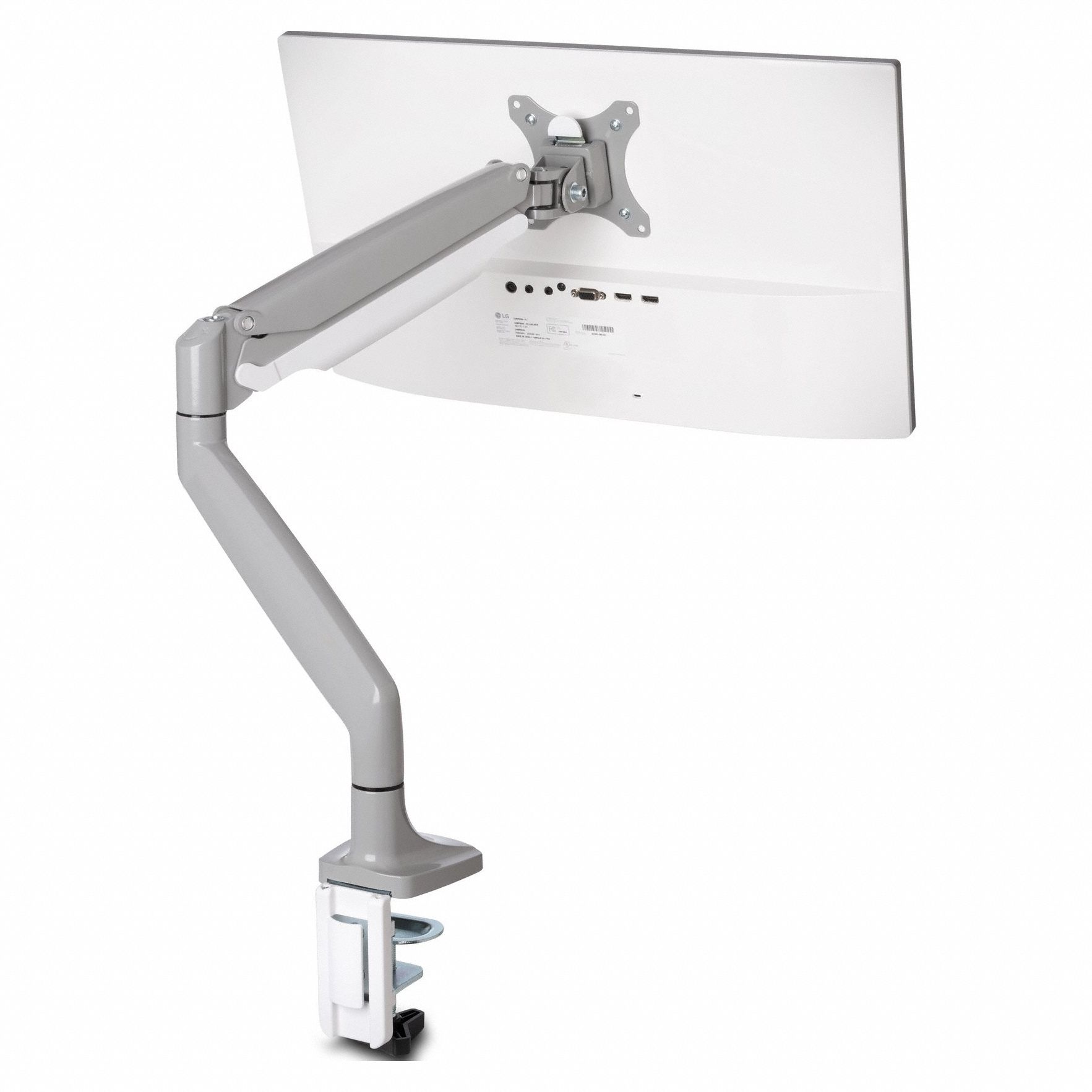 Monitor Arm: Gray, Grommet Mount, 20 lb Wt Capacity