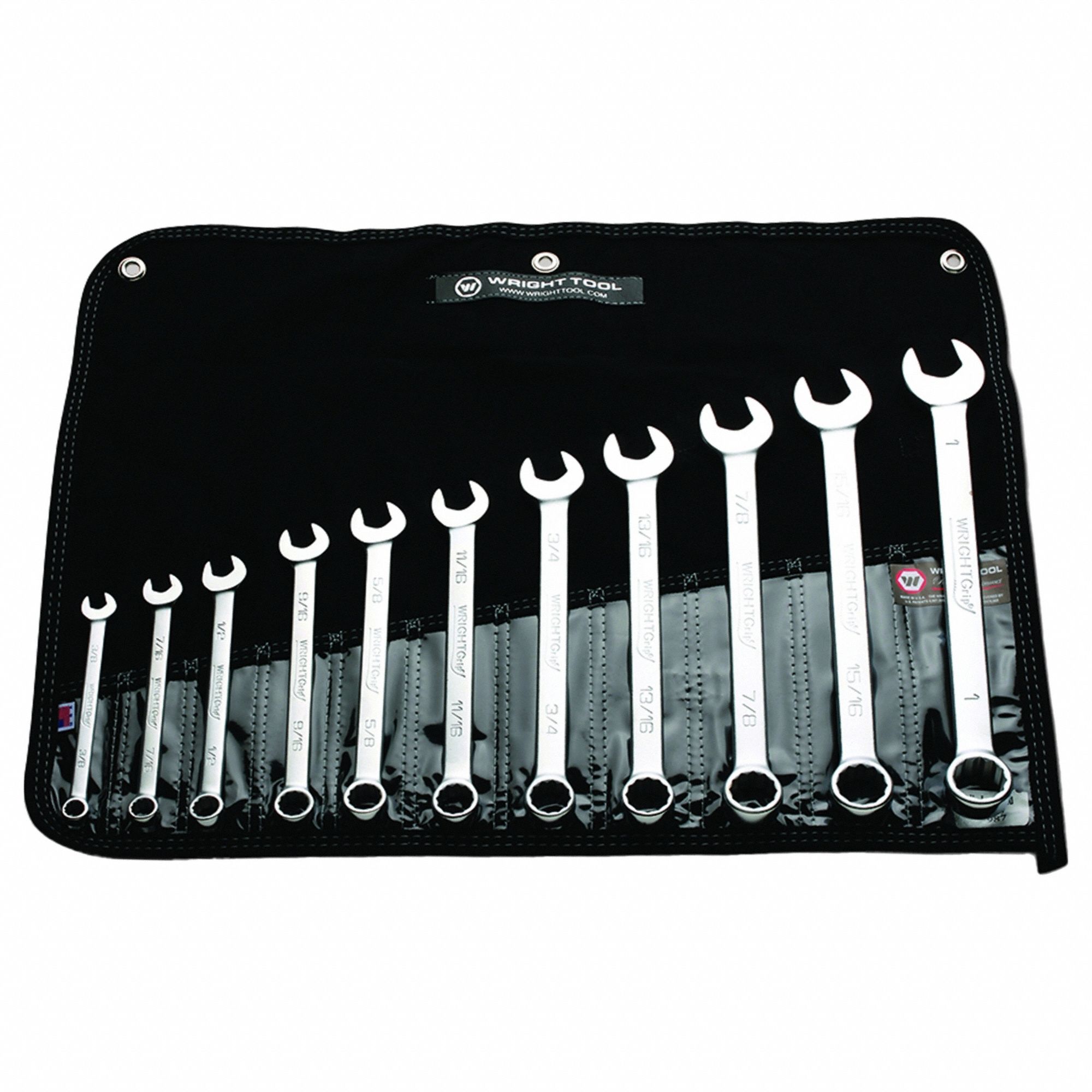 Wrench Set: Steel, Satin, 11 Tools, 11 Range of Head Sizes, 15° Head Offset Angle, Std