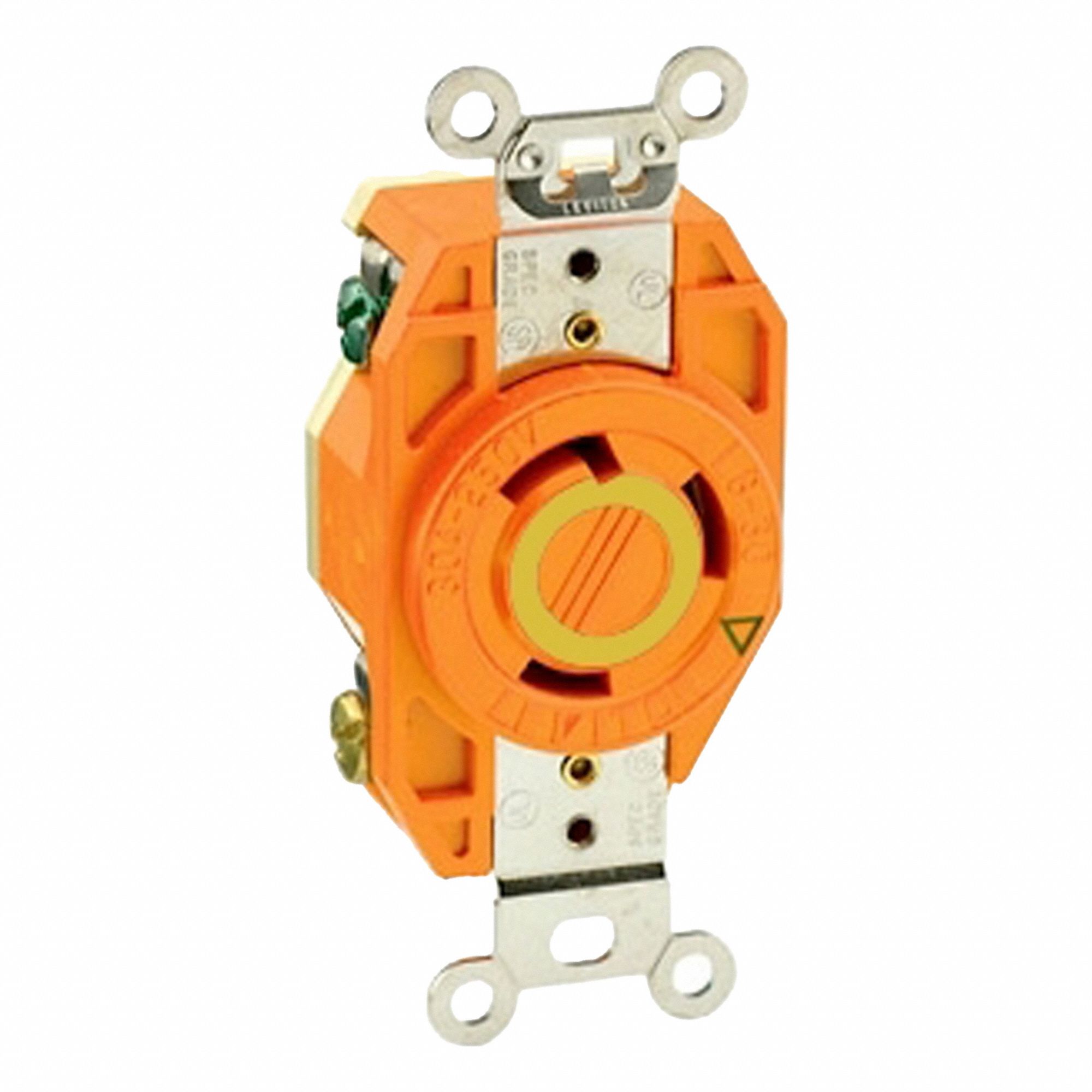 Locking Receptacle: L5-30R, 30 A, 125V AC, Orange, 2 Poles, Shrouded