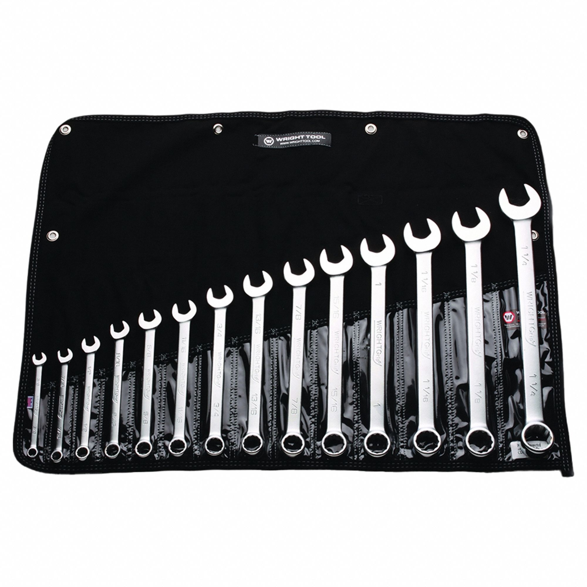 Wrench Set: Steel, Satin, 14 Tools, 14 Range of Head Sizes, 15° Head Offset Angle, Std