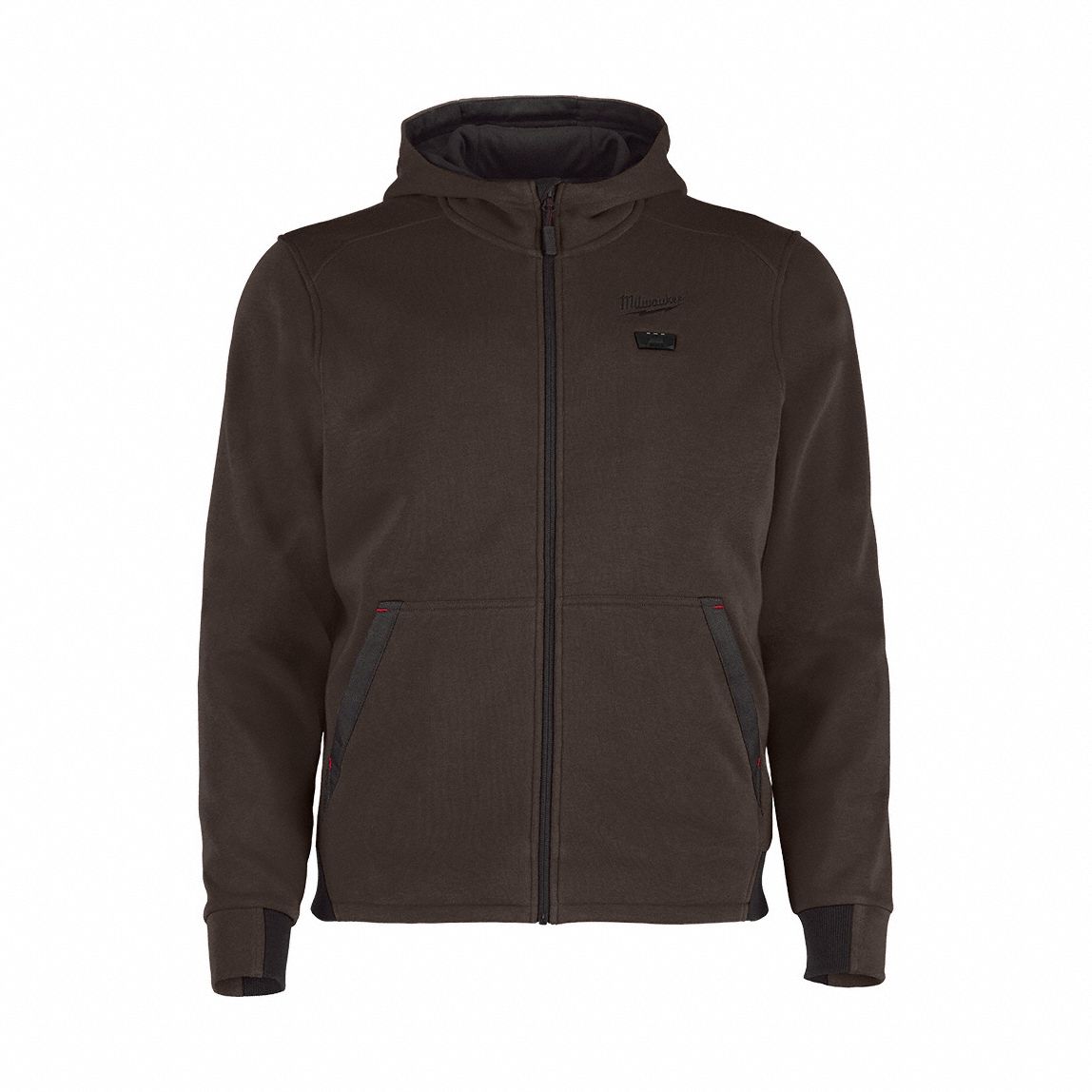 Heated Hoodie: Men's, 2XL, Brown, Up to 8 hours, 29 in Max Chest Size, 2 Outside Pockets