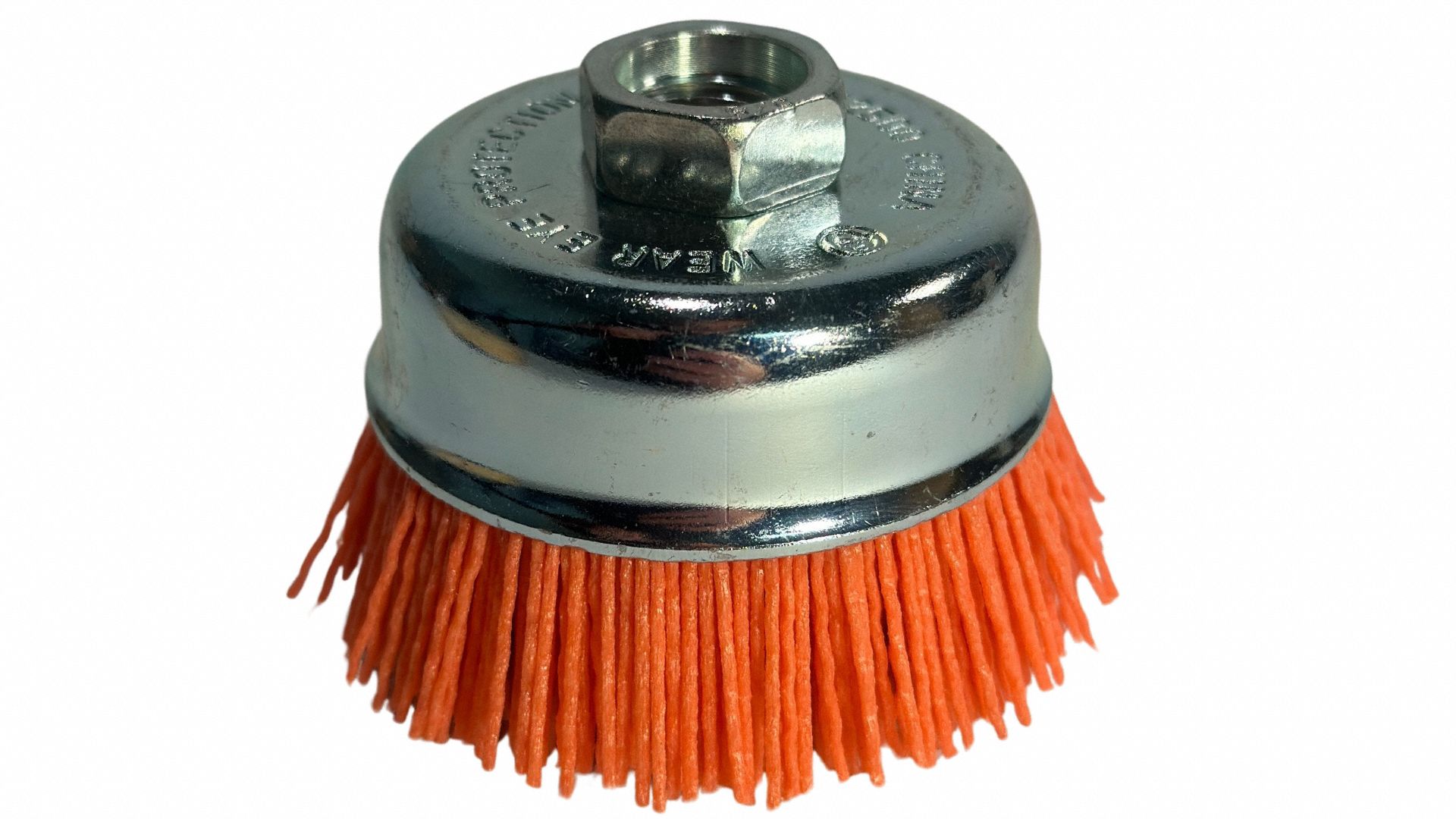 Medium Grit Angle Grinder Brush: Crimped Abrasive Nylon, 3 in Dia, 0.04 in Fill Dia