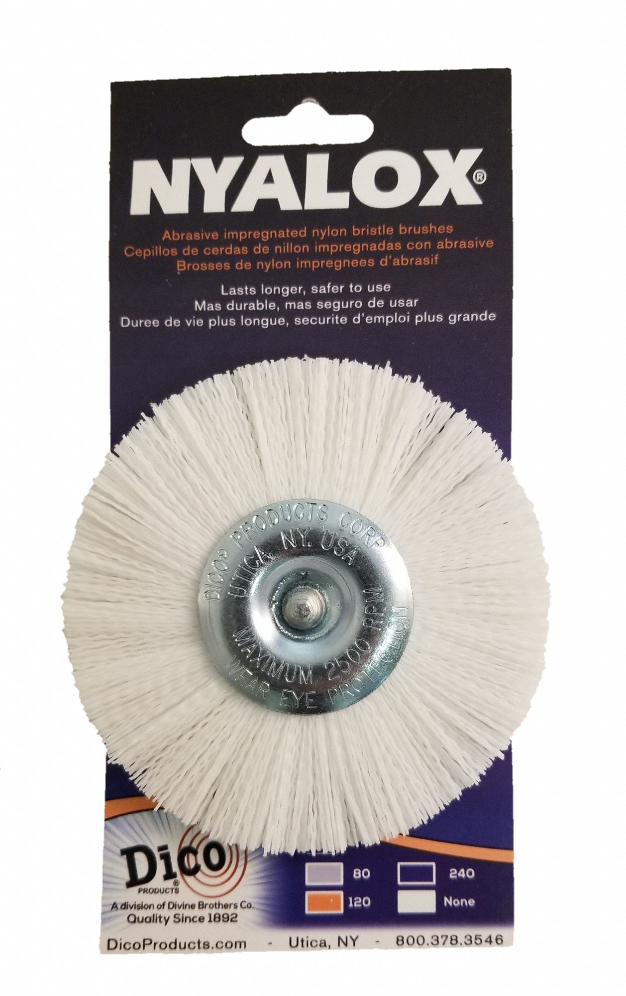 Abrasive Wheel Brush: Nylon, 4" Dia x 3/8" Wd, Shank, 0.022" Fill