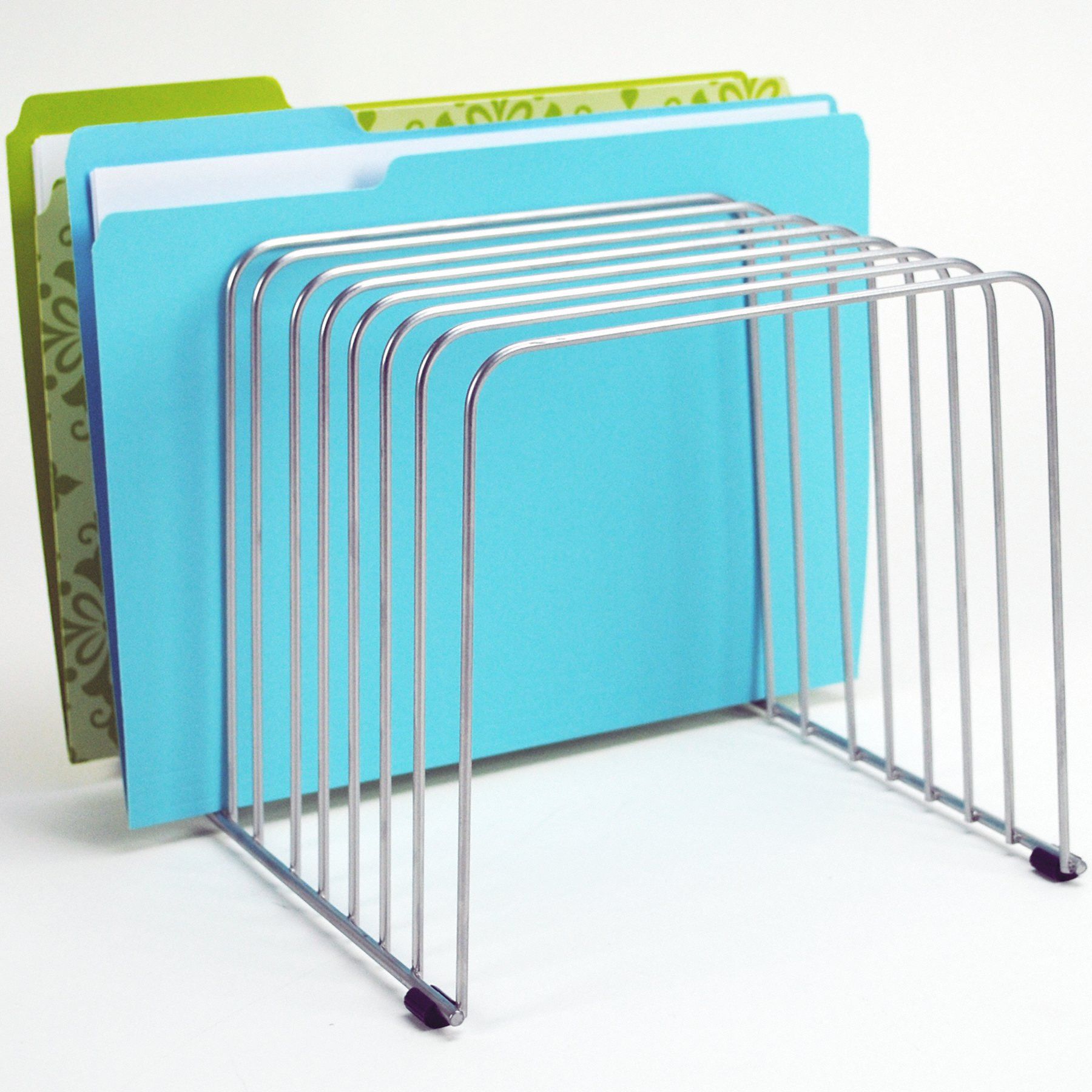 File Sorter: 11 Compartments, Steel, Silver, 8 in Overall Ht, 9 in Overall Wd