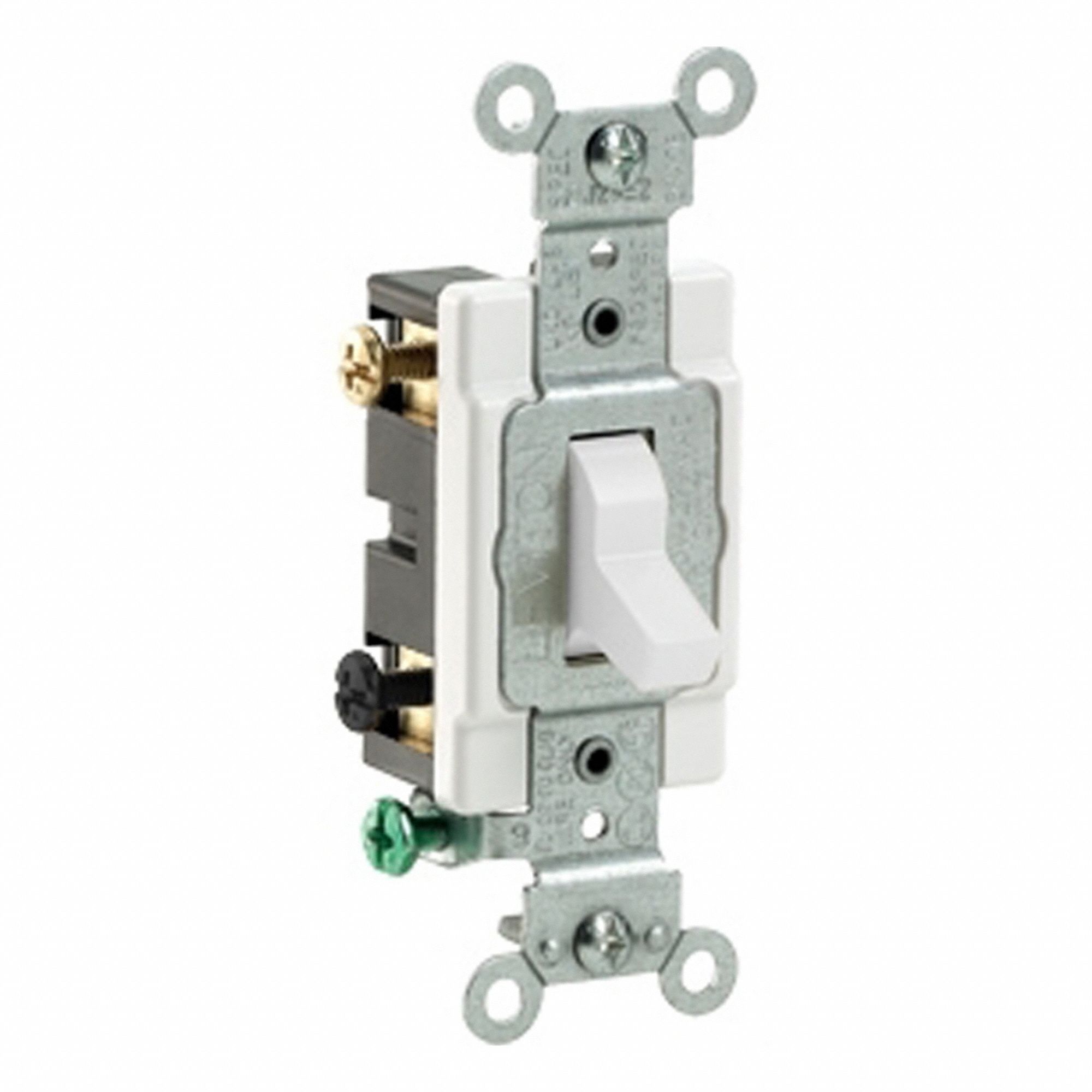 AC Quiet Switch: Toggle Switch, Double Pole, White, 20 A, 120/277V AC, Screw Terminals