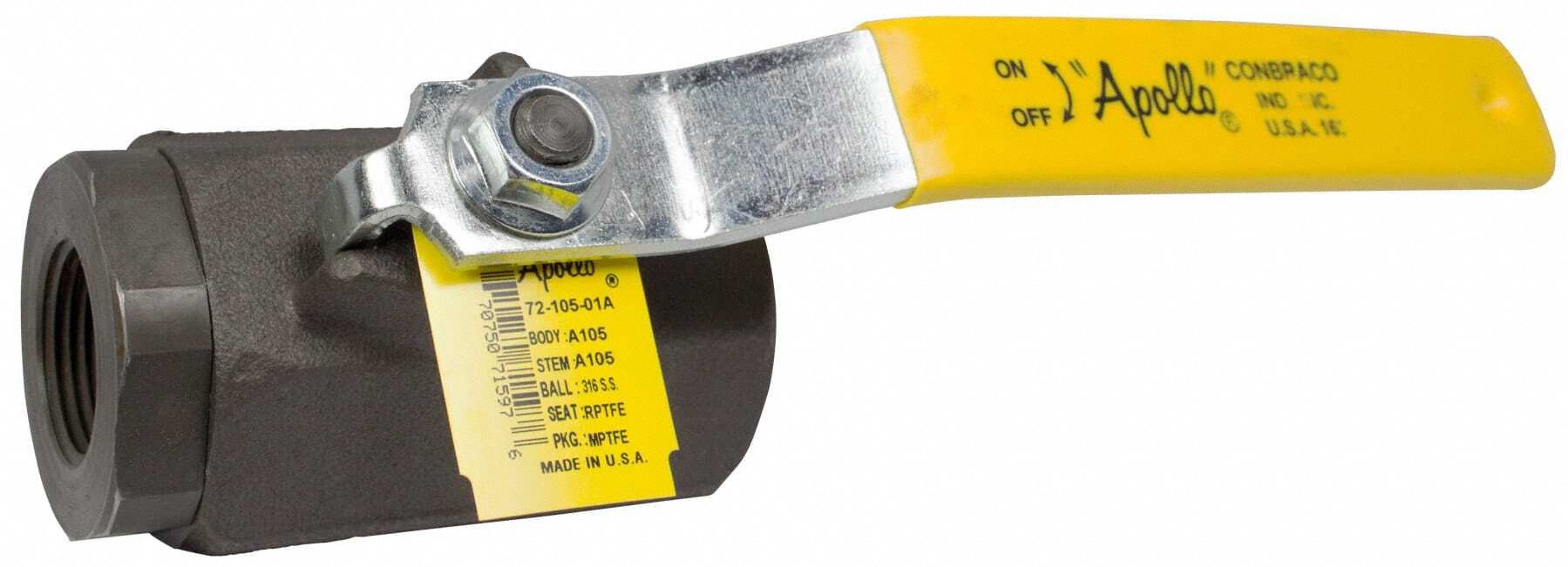 Manual Two-Way Ball Valve: 1 1/4 in, Carbon Steel, Straight, FNPT x FNPT, Full Port Ball Port