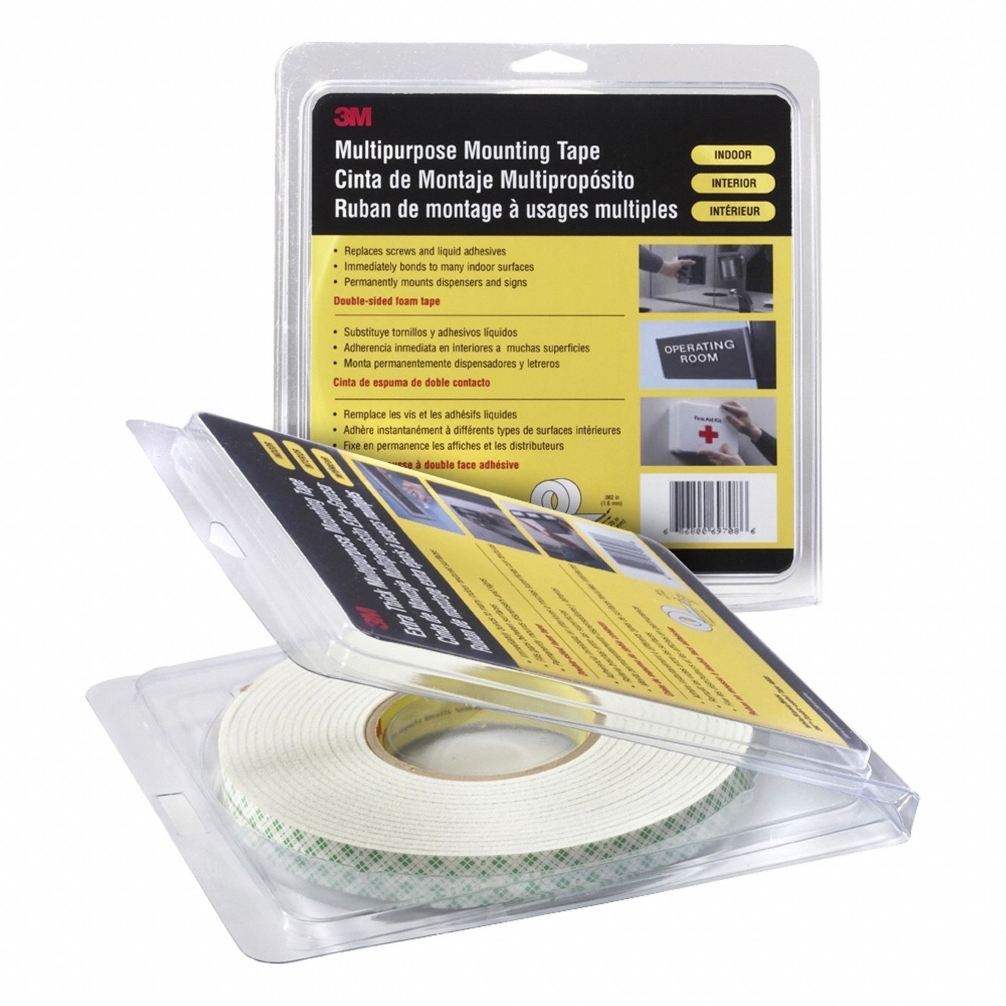 Foam Tape: Conformable, Permanent, 3/4 in Wd, 15 yd Lg, 62.5 mil Thick, Open, Off-White, Acrylic