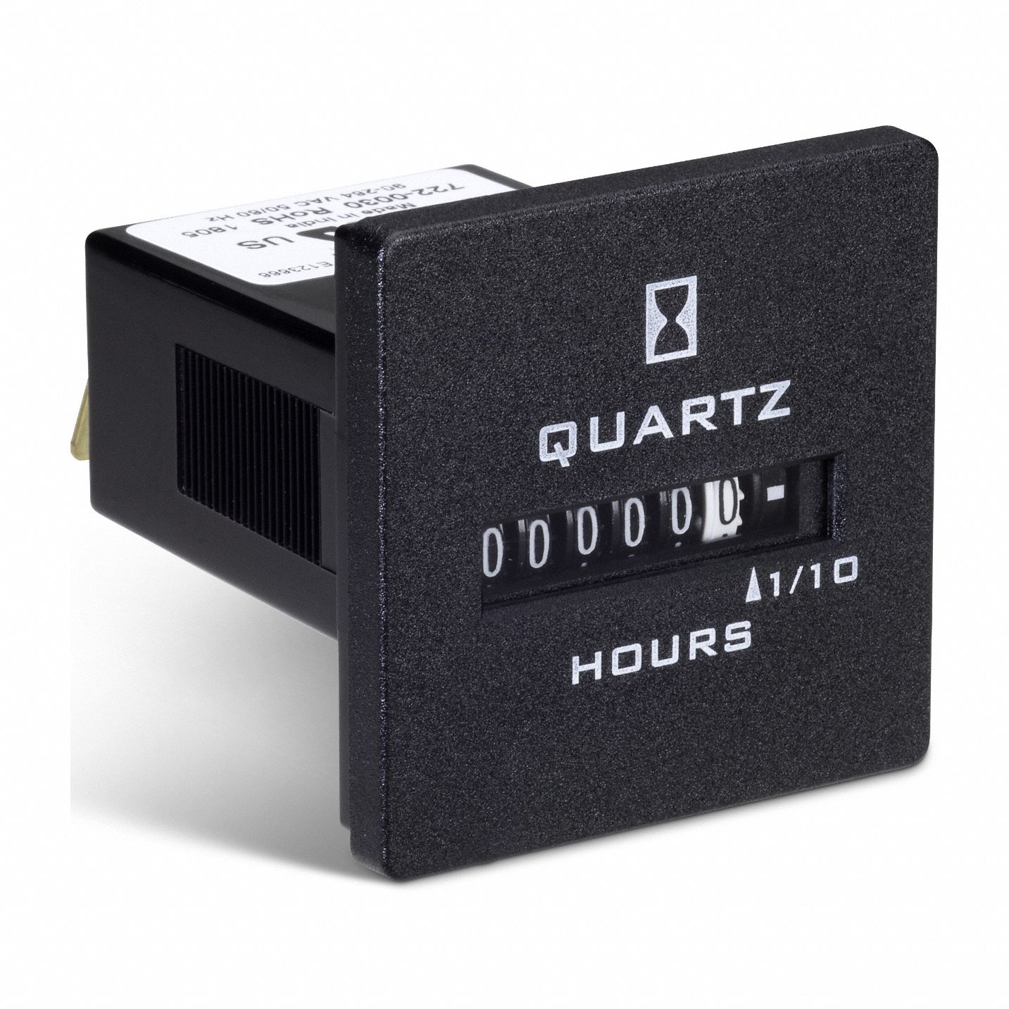 Hour Meter: Hour Meters, Front Panel Mounting, Analog, 1 7/8 in x 1 7/8 in, Analog, Tenth