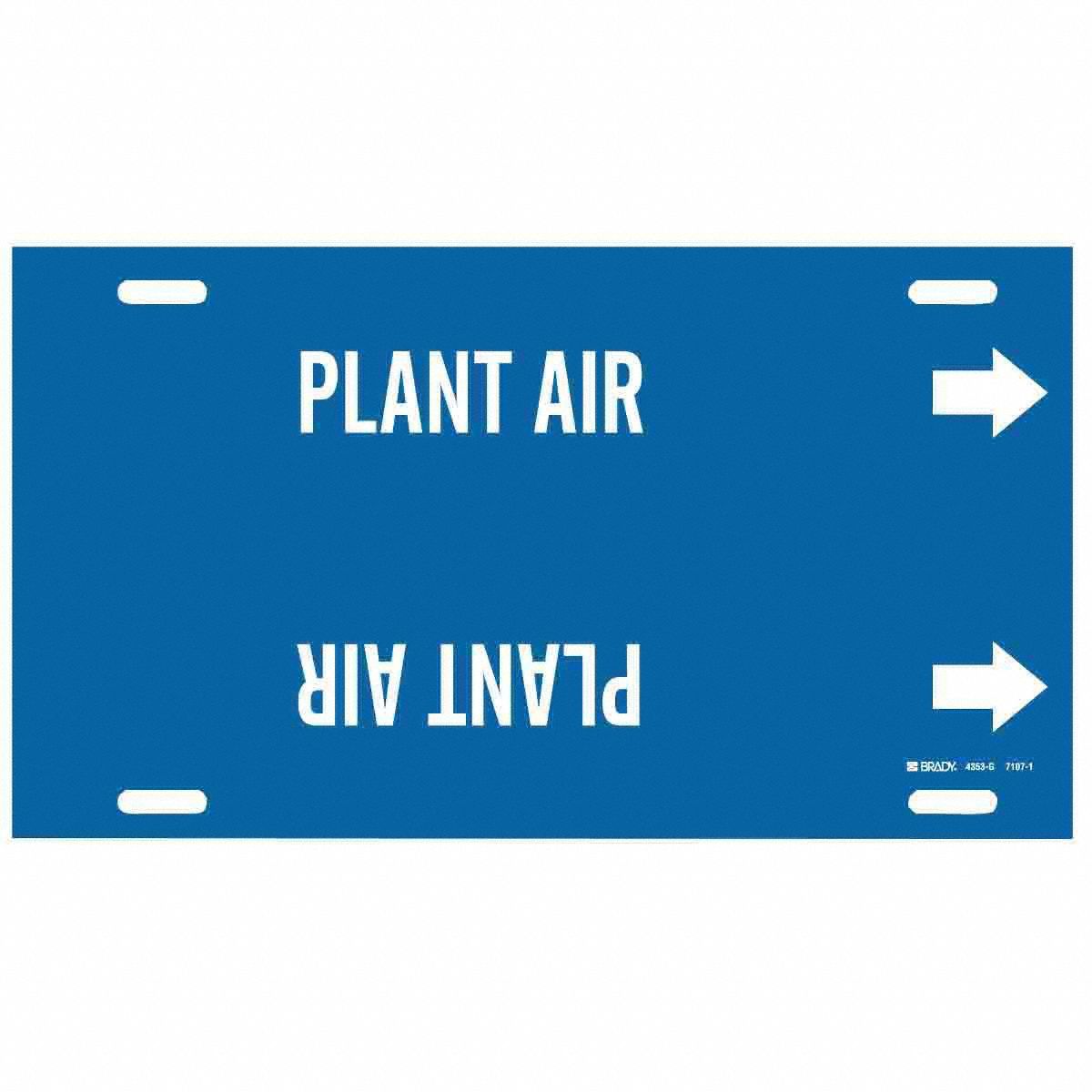 Pipe Marker: Plant Air, Blue, White, Fits 8 to 9 7/8 in Pipe O.D., 1 Pipe Markers, With Arrows