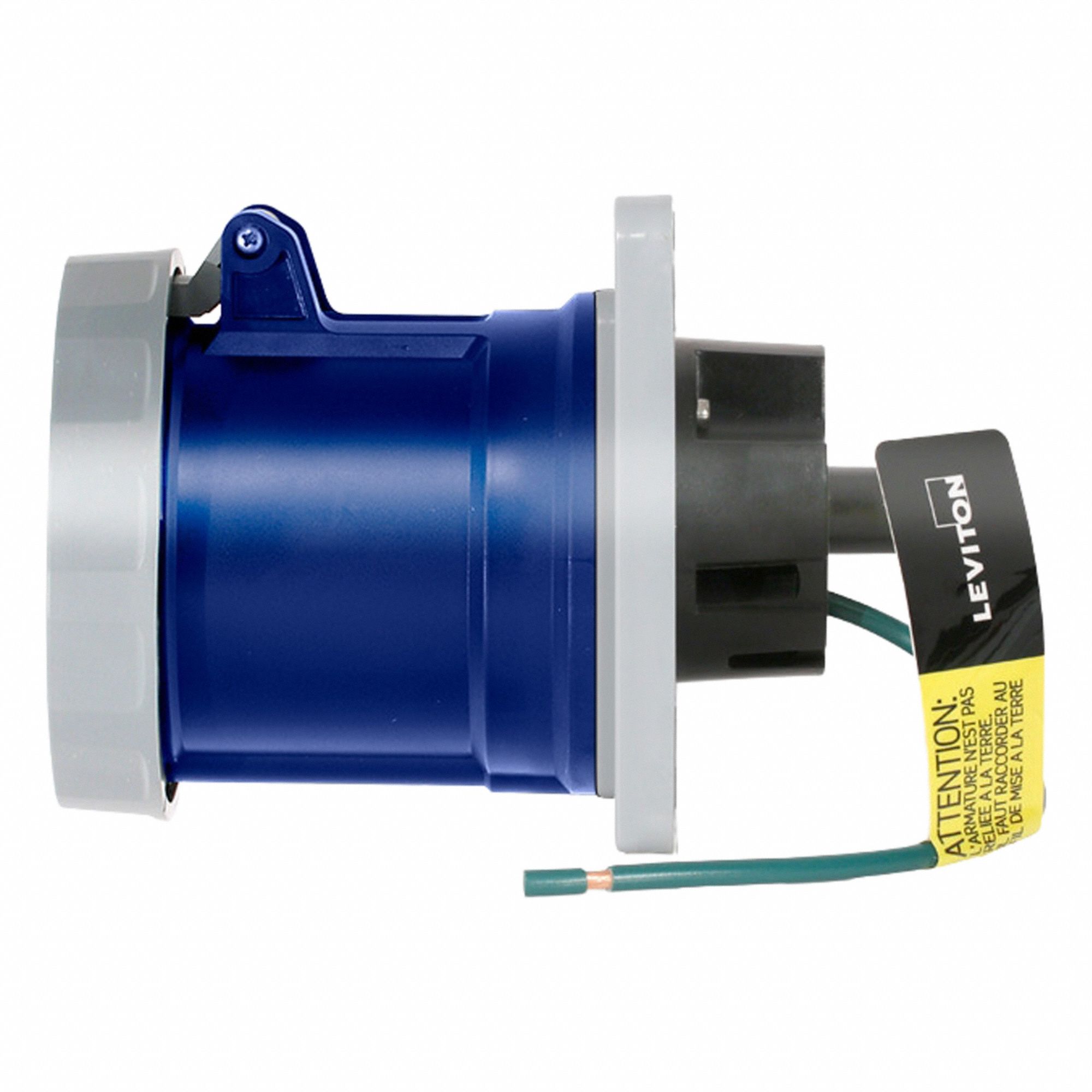 LEVITON Pin and Sleeve Receptacle: Blue, 250V AC, Single Phase, 60 A, 2 Pole, 3 Wire, IEC Grounding (MPN 360R6WLEV). Key specifications — Brand: LEVITON.