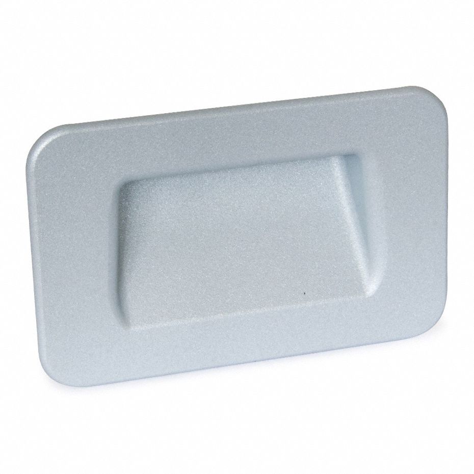 Recessed Pull Handle: Unthreaded Holes, Zinc, Silver, Tray, 6 3/32 in Overall Lg