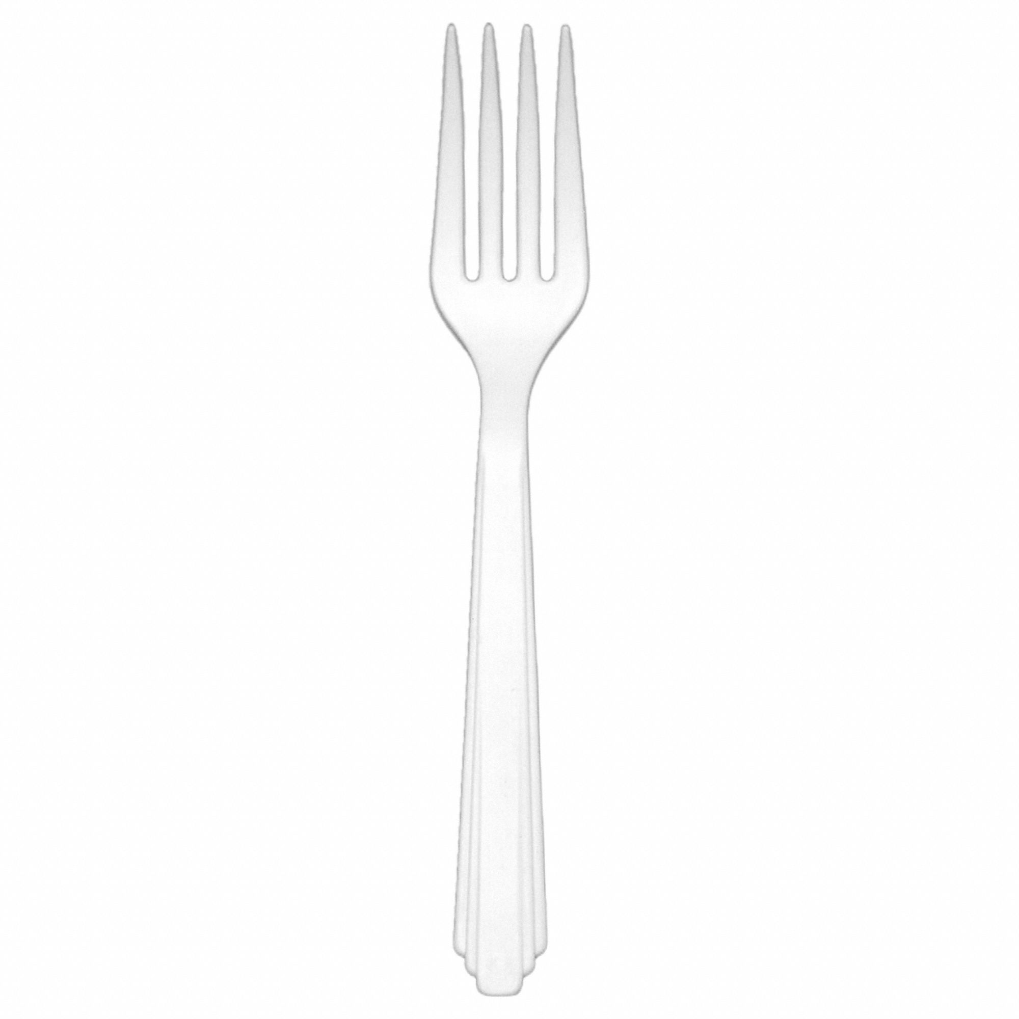 Disposable Fork: White, Light-Wt, Plastic, Unwrapped, 100 PK