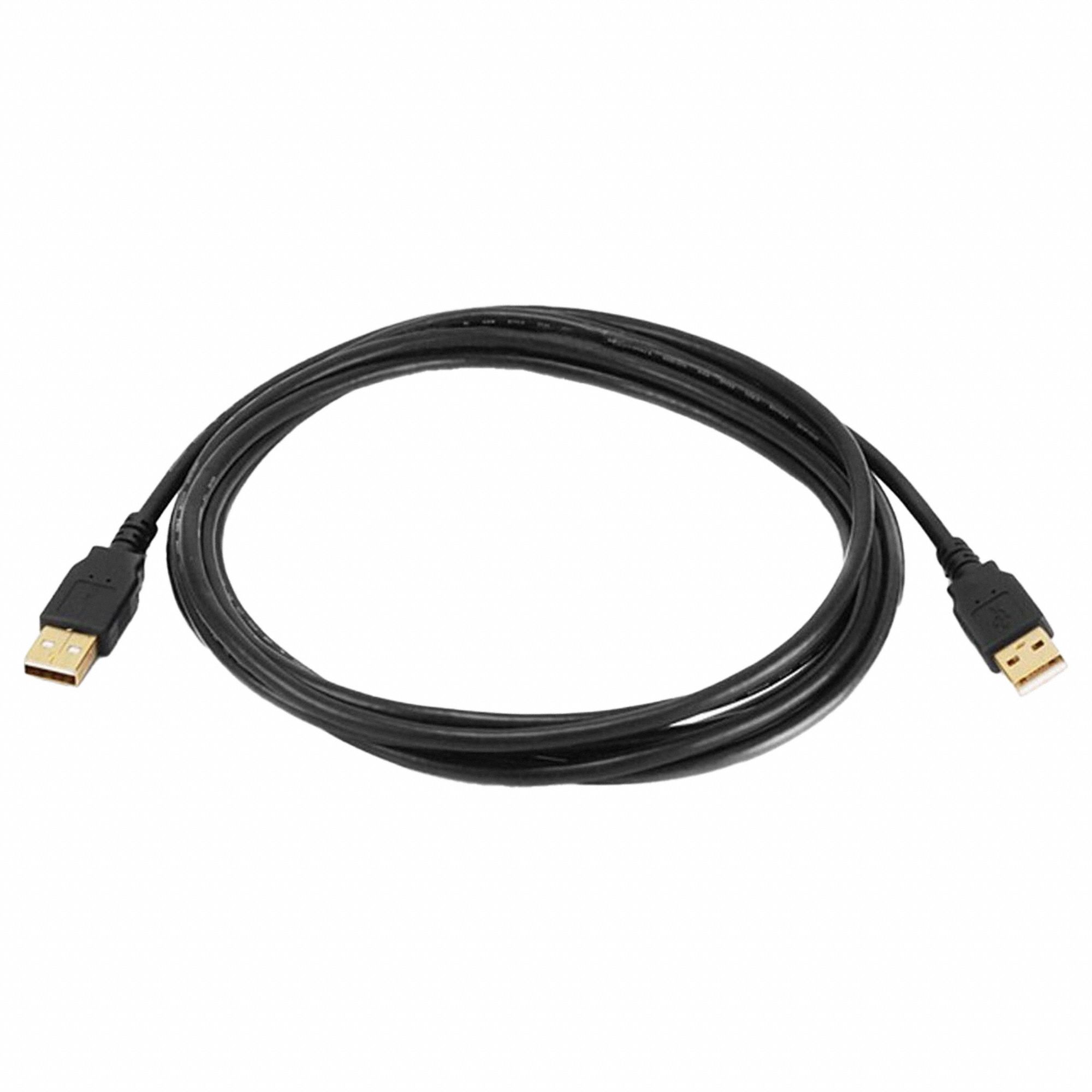 Standard USB Cable: Type A End 1, Type A End 2, Black, 10 ft Lg, 2.0 USB Specification