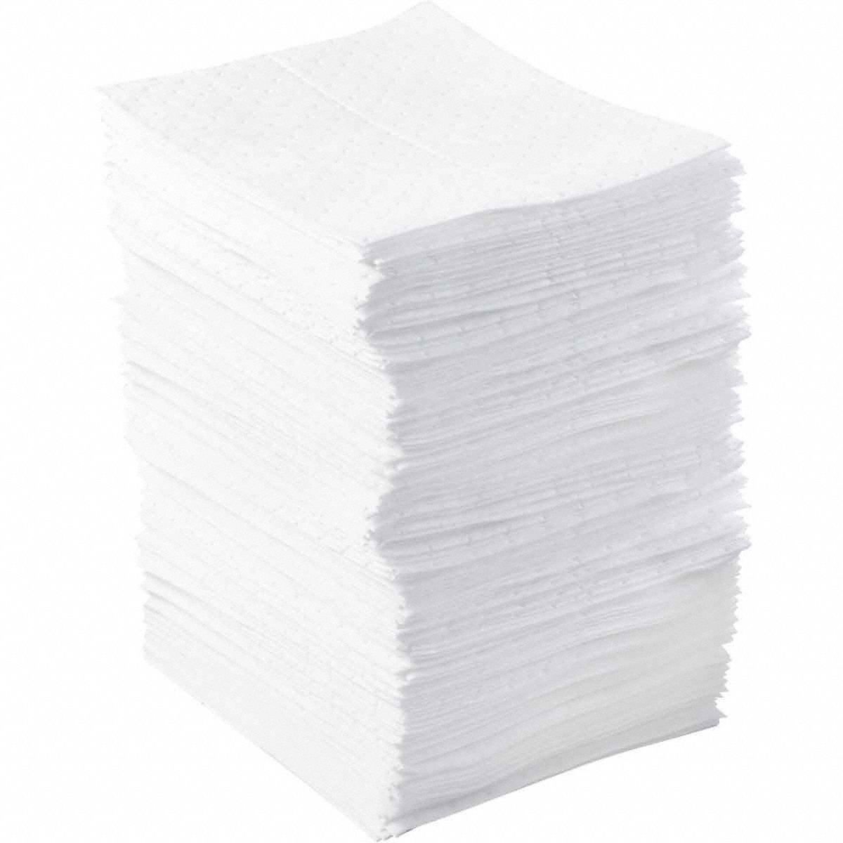 Sorbent Pad: 21 oz Volume Absorbed Per Pad, Polypropylene, White, Bale, 200 PK
