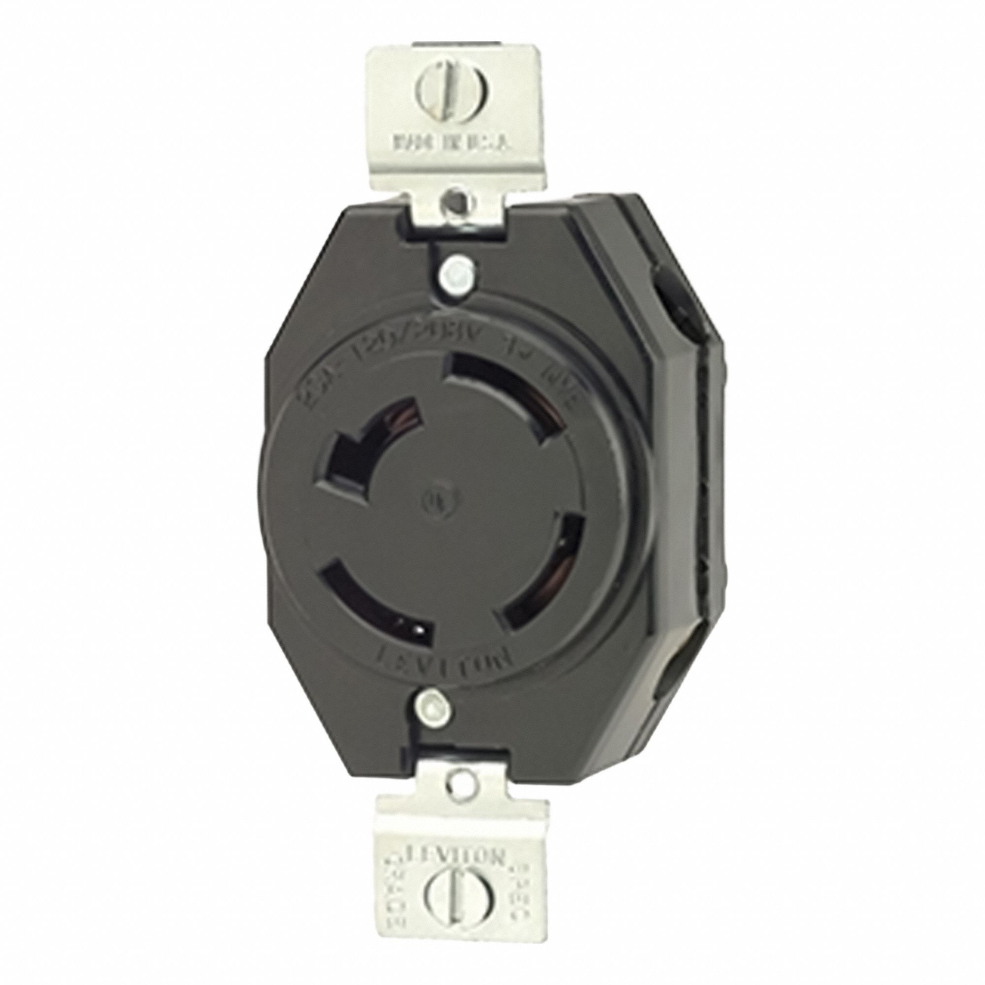 Flush Mounting Lock Receptacle: Non-NEMA, 20 A, 120/208V AC, Black, 4 Poles, Shrouded