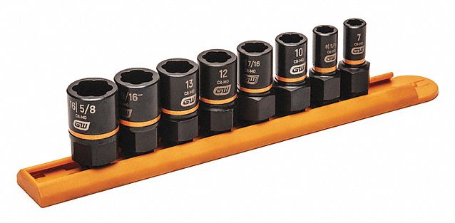 Bolt Extractor Set: 1/4 in, 3/8 in Drive Size, 5/16"/7MM - 5/8"/16MM Socket Size Range