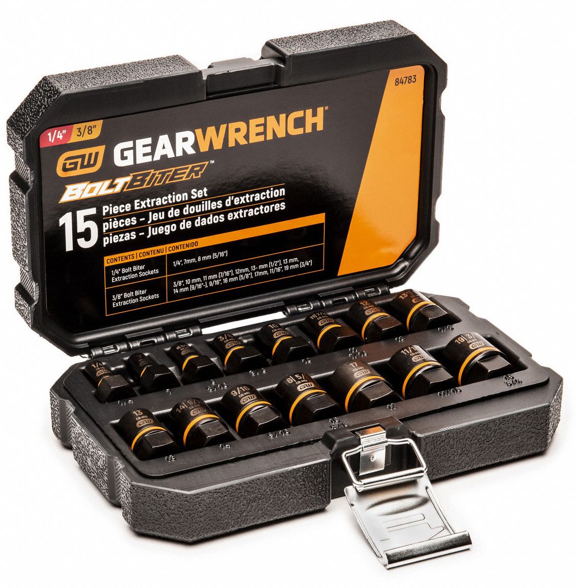 GEARWRENCH Bolt Extractor Set, Alloy Steel, Black Oxide, 1/4 in, 3/8 in