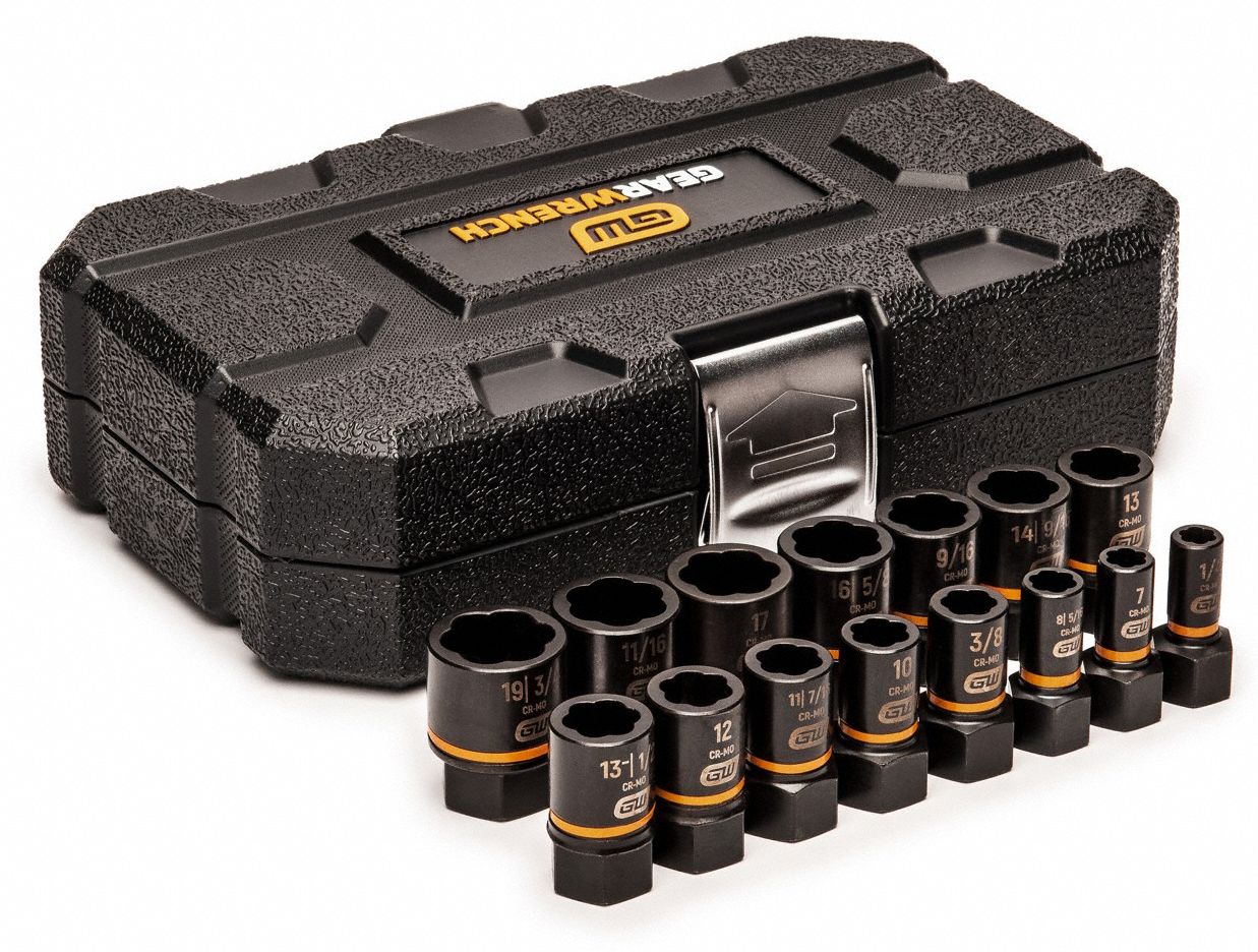 GEARWRENCH Bolt Extractor Set, Alloy Steel, Black Oxide, 1/4 in, 3/8 in