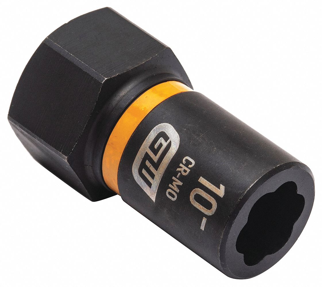 Bolt Extractor: 10 mm Socket Size, 7-Point, Std, Black Oxide, Not Tether Capable