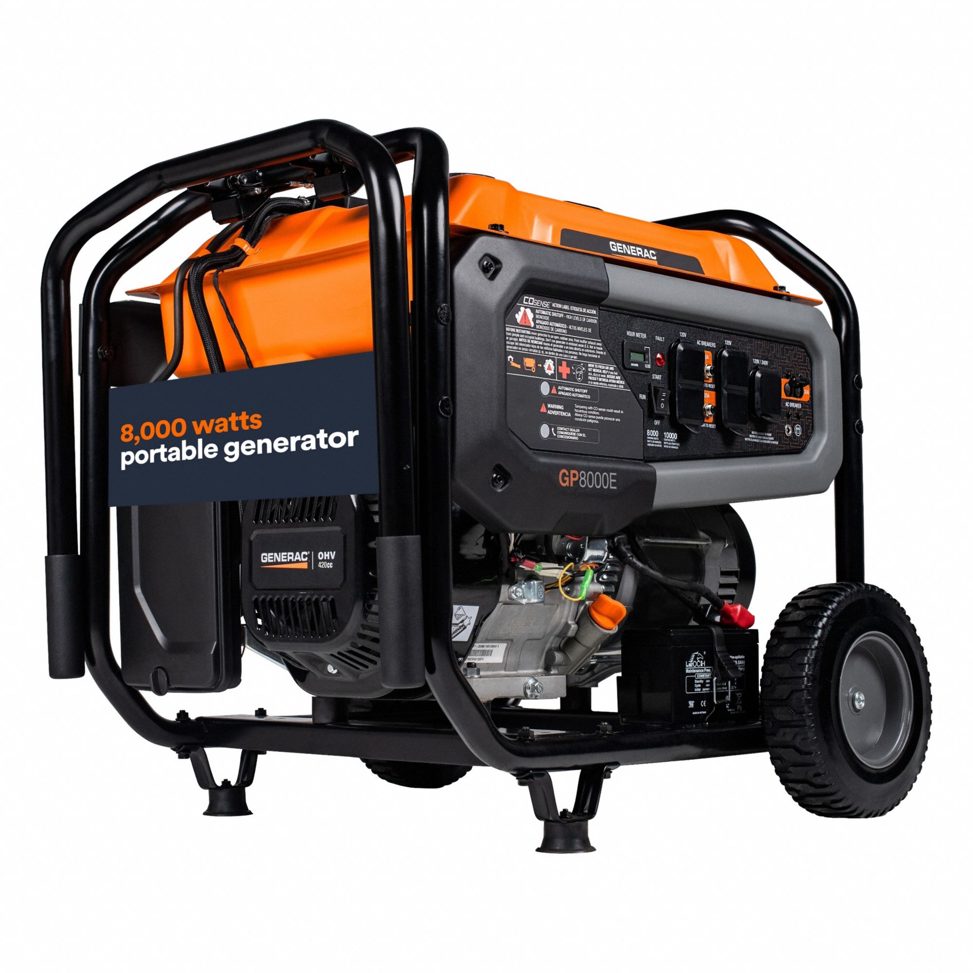 Portable Generator: Conventional, Gasoline, 9, 500 W Running, 12, 500 W Starting, 120/240V AC