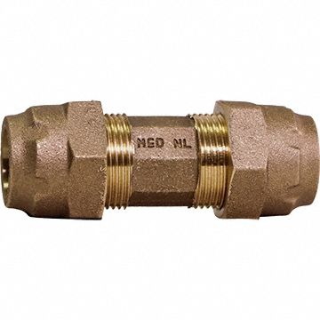 Compression Fitting Coupling: 1 in OD x 1 in OD Fitting Size, Brass