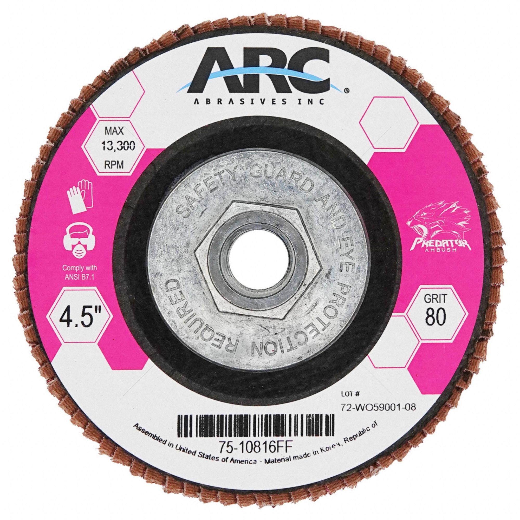 Flap Disc: Type 27, 7" x 5/8"-11, 120 Grit, Fiberglass Bk, Std Density