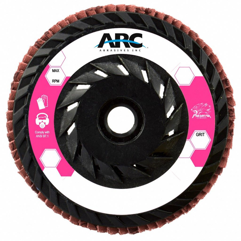 Flap Disc: Type 27, 4-1/2" x 5/8"-11, Ceramic, 120 Grit, Nylon Bk, Std Density