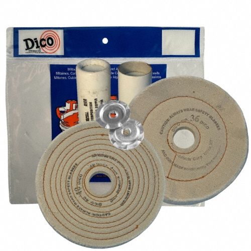 Soft Metals Buffing Kit: 6 in Dia, 1 in Arbor Hole, Incl Tripoli/White Rouge Compound
