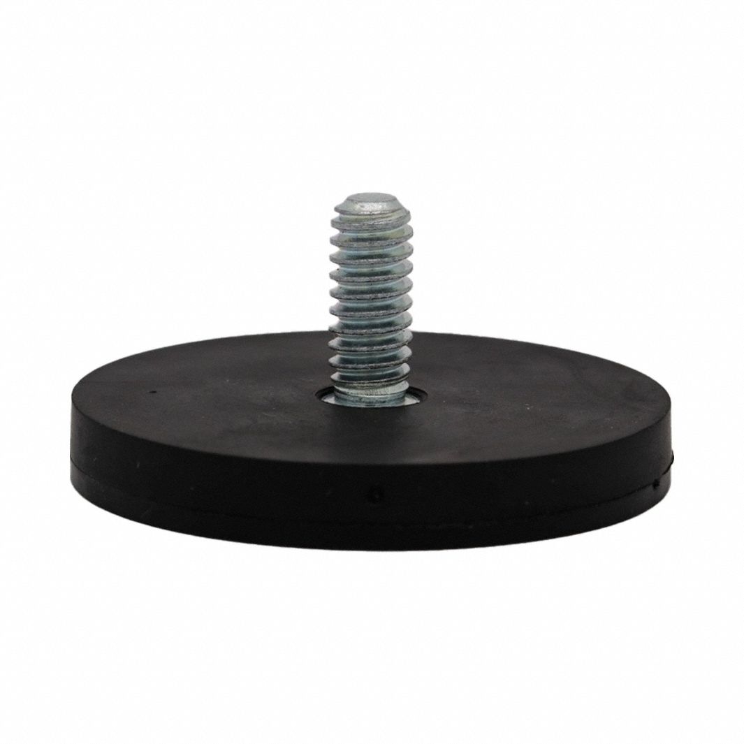 Rubber Coated Magnet: Neodymium, 1 11/16 in Outside Dia, 1/4-20" Male Thread Tap Size, N35