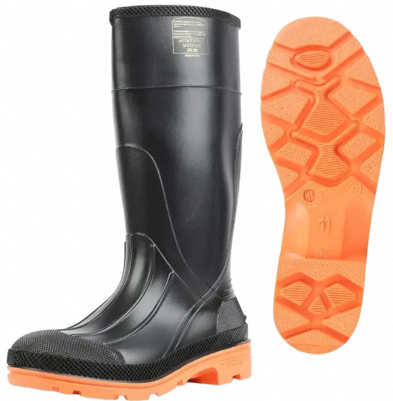 Rubber Boot: Black, PVC, PVC, Steel, 10 Size, 75145C, 1 PR