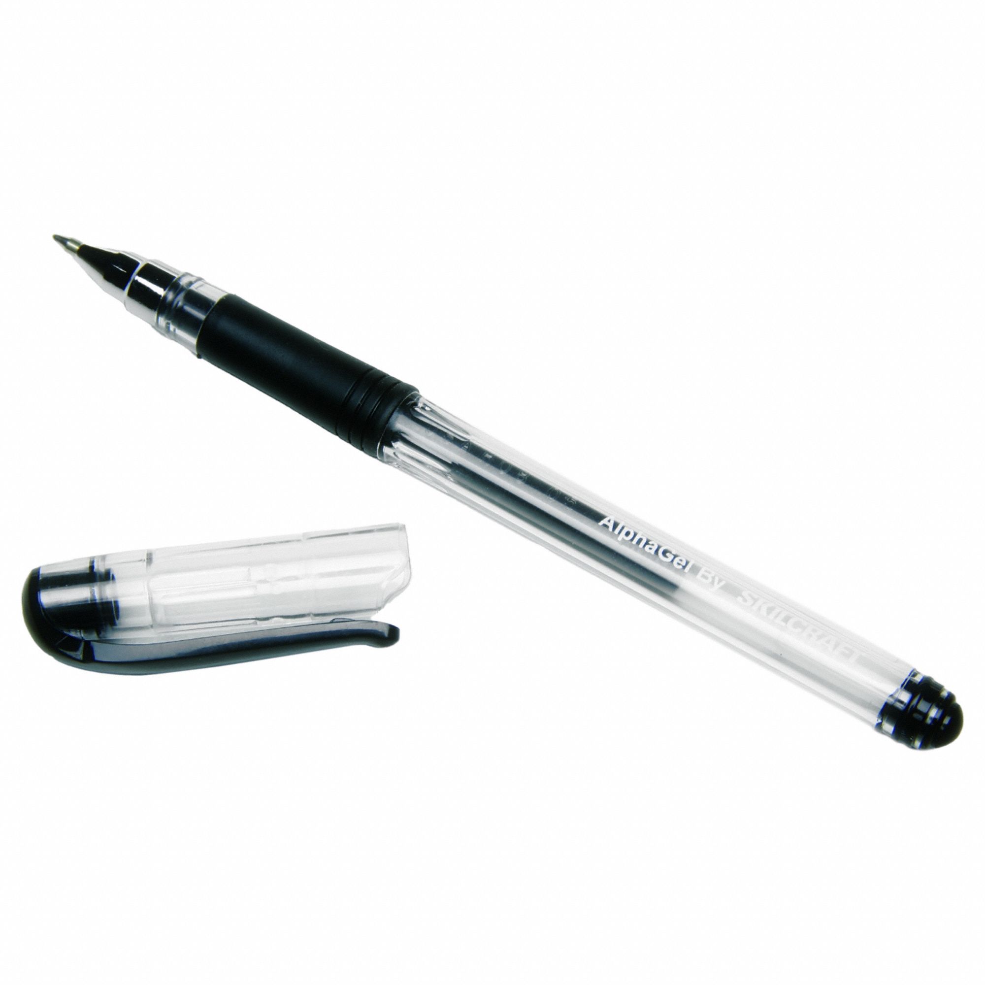 Pen: Skilcraft® AlphaGel, Black, 0.7 mm, Capped, Clear, Plastic, Cushion Included, 12 PK