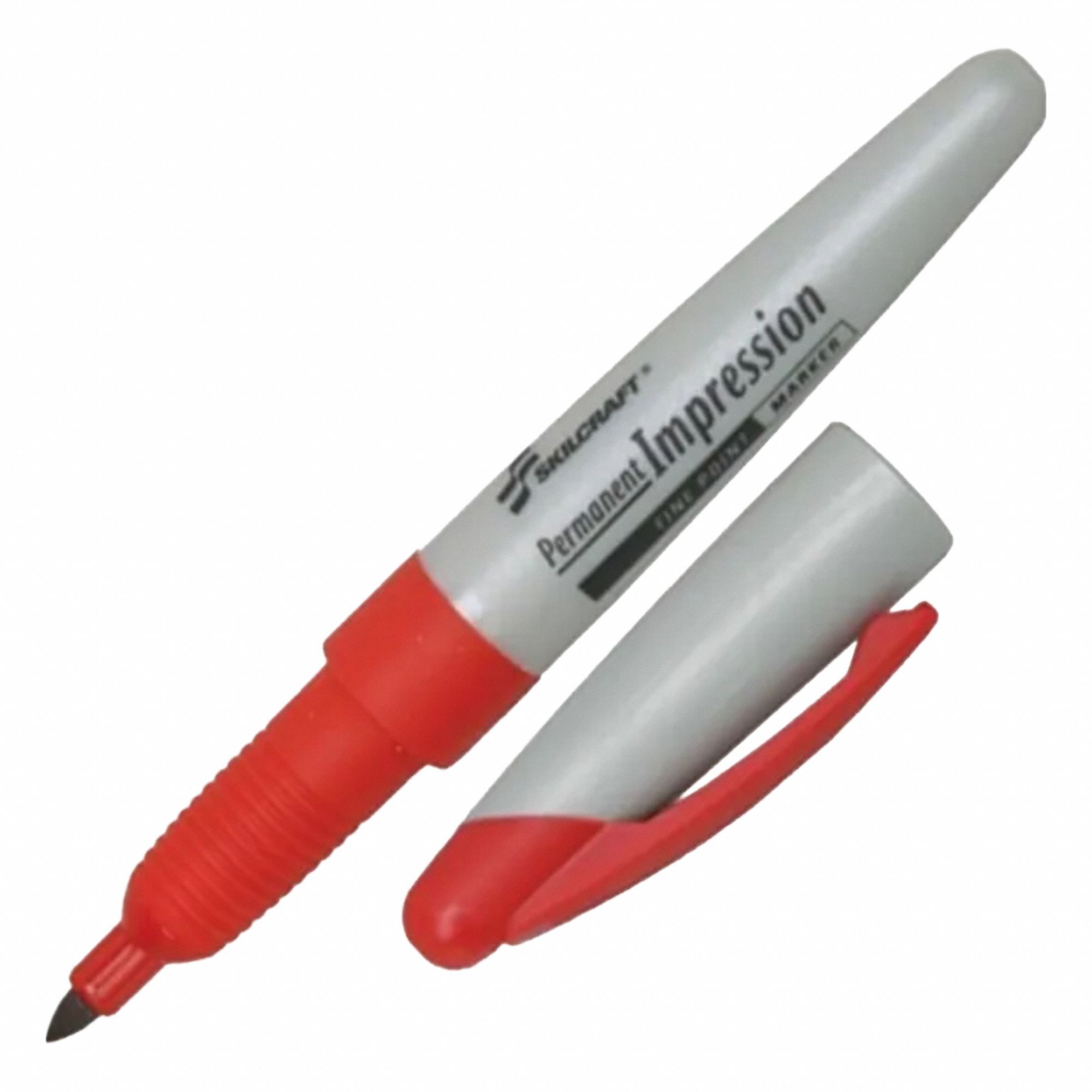 Permanent Marker: Red, (12) Red, Capped, Fine, Single Tips, Permanent Impression, 12 PK