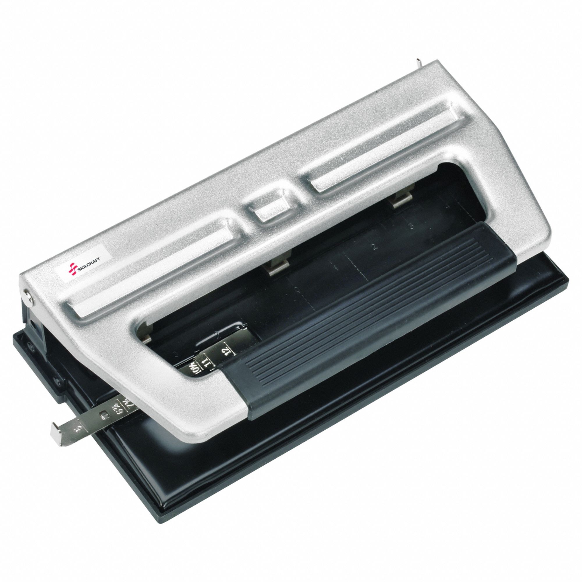 Manual Paper Hole Punch: 32 Sheet Capacity, 3 Holes Punched, Hole Dia 9/32 in, Metal