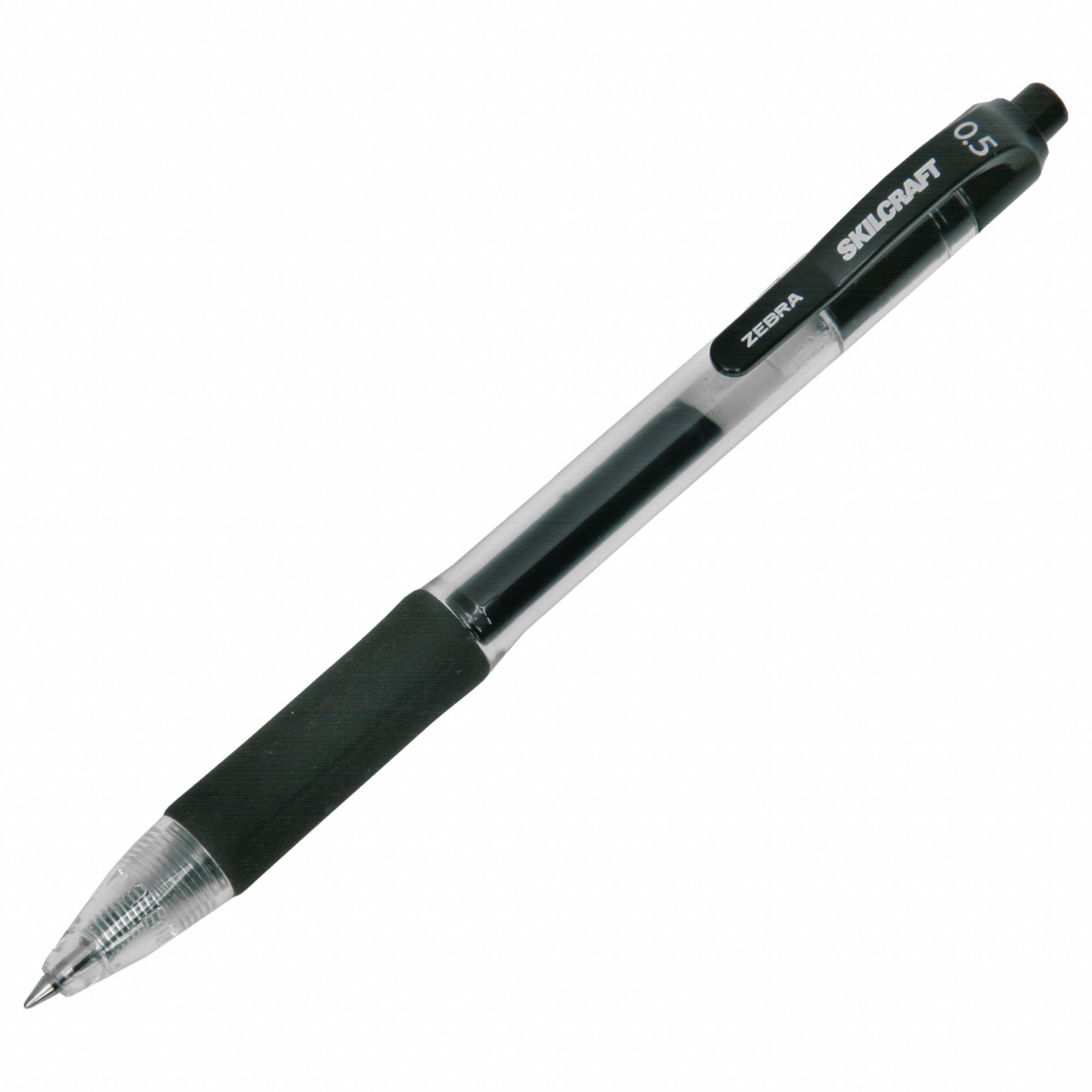 Pen: Skilcraft® Zebra®, Black, 0.5 mm, Retractable, Black, Plastic, Fine, Washable, 12 PK