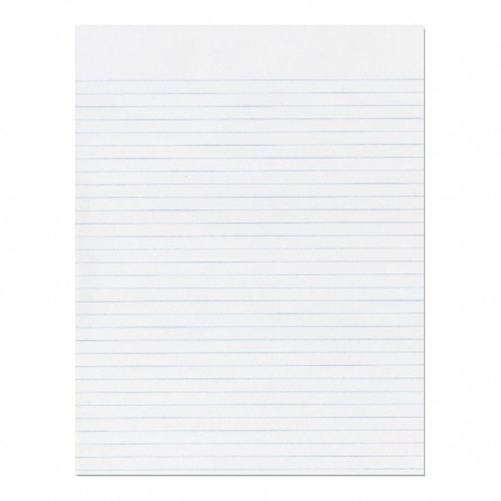 Notepad: 8 1/2 x 11 in Sheet Size, Legal, White, 100 Sheets, 0% Recycled Content, 12 PK
