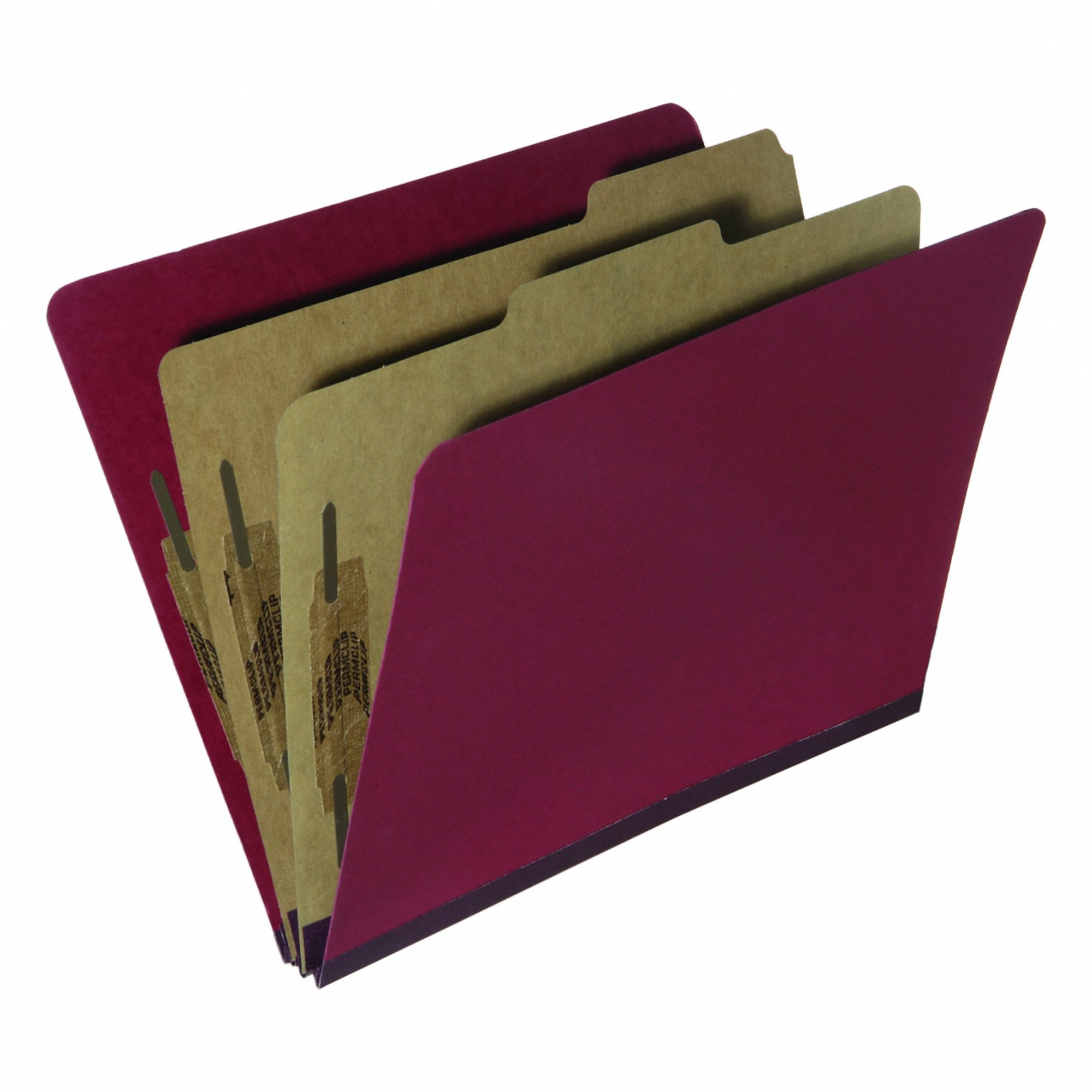 File Folders: 8 1/2 in Ht, 11 in Wd, Dark Red, 25 pt. Pressboard, Top Tab Location, 10 PK