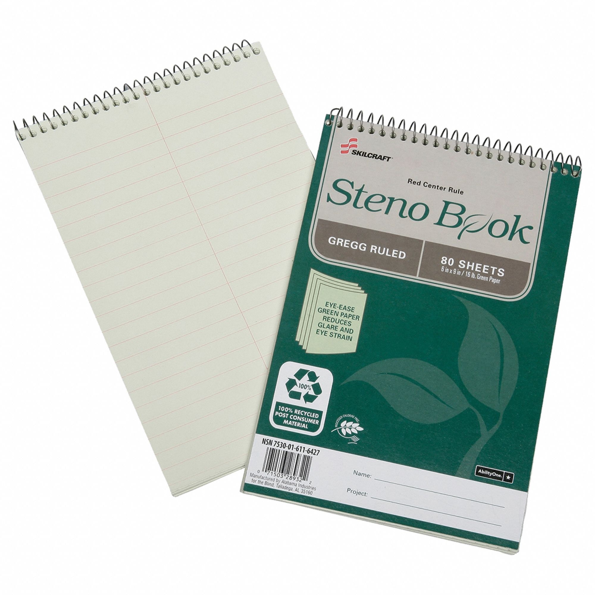 Steno Book 80 Pages 6 X 9  Green