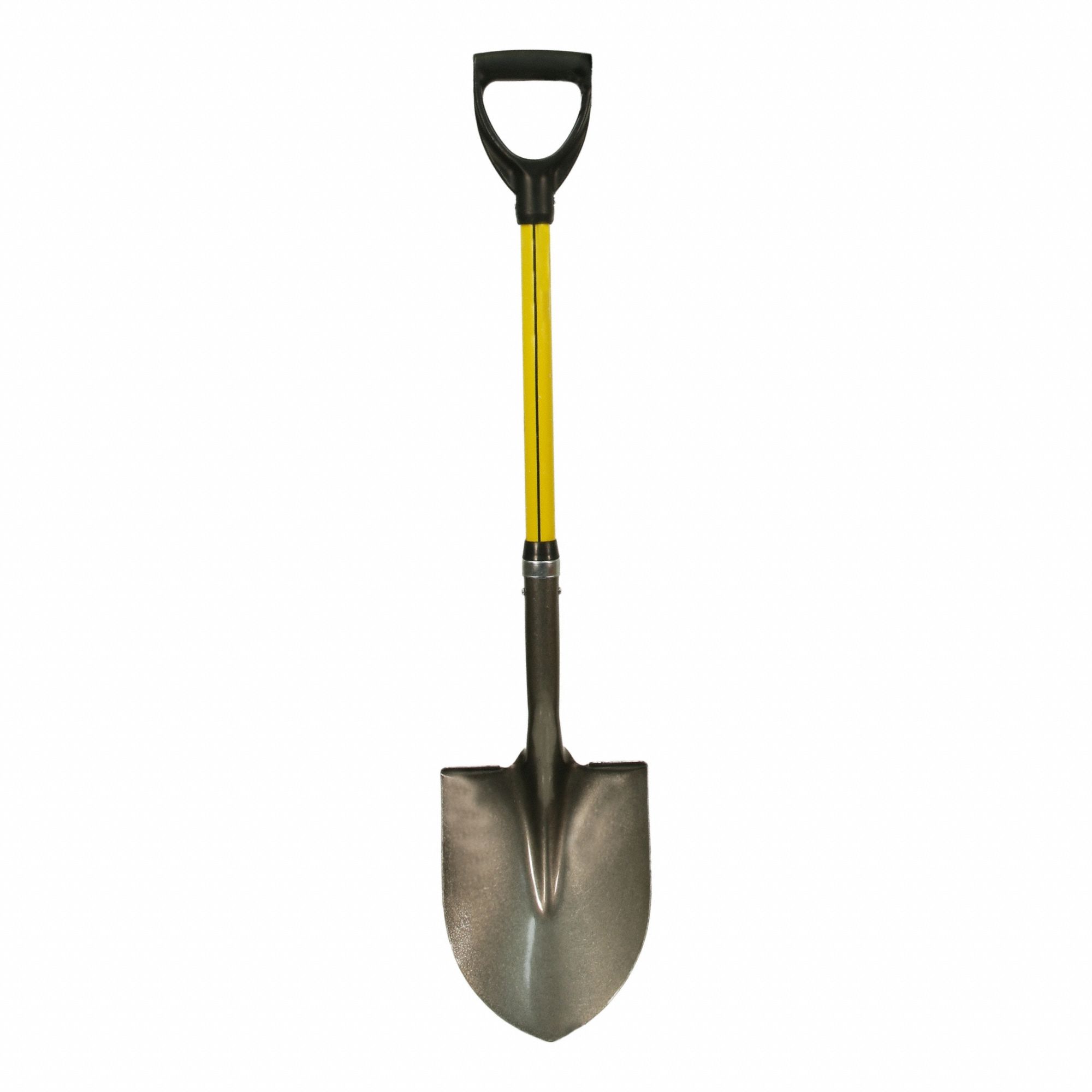 Round Point Shovel: Steel Blade, 14 ga, D-Grip Handle Type, Fiberglass Handle, 30 in Handle Lg