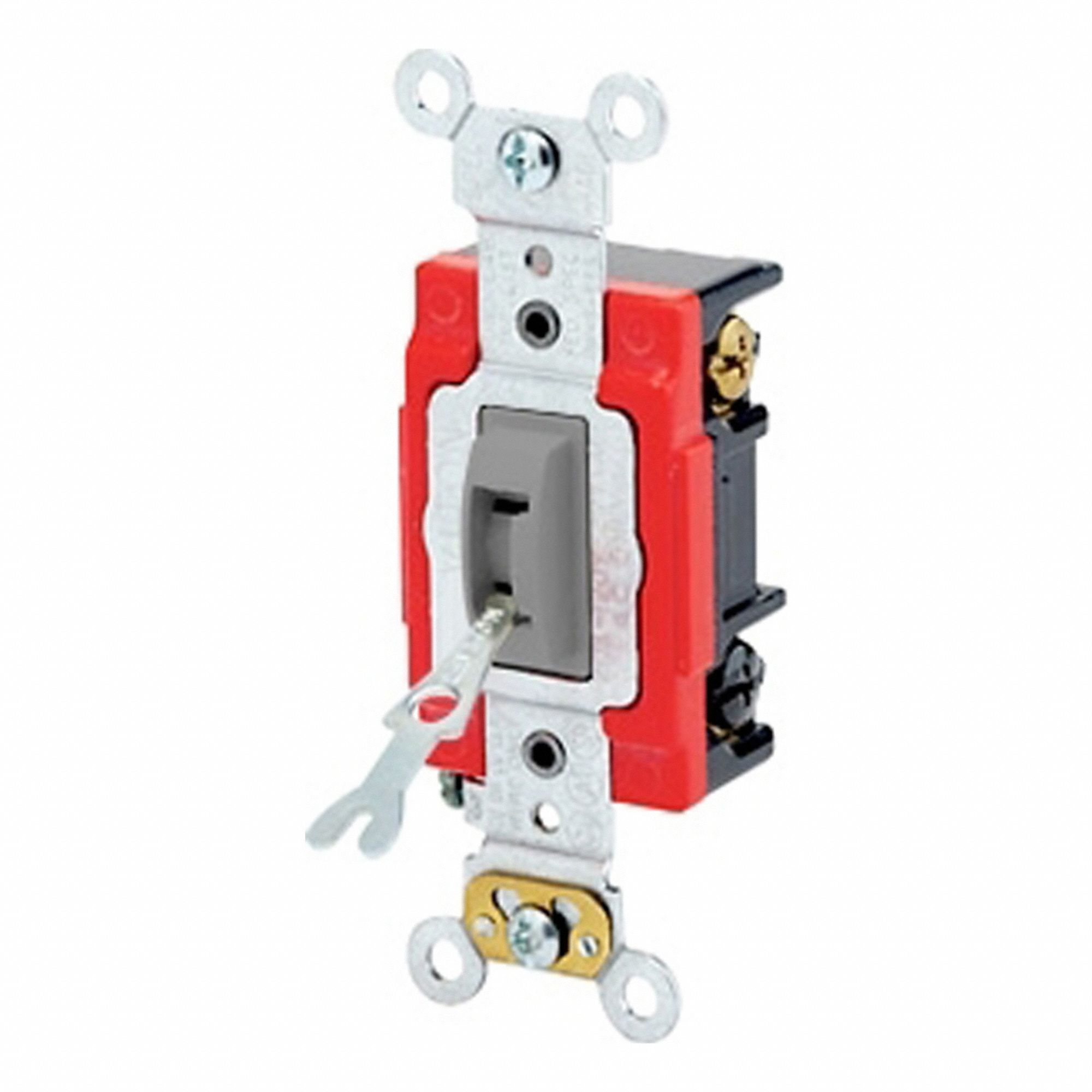 AC Quiet Switch: Toggle Switch, 3-Way, Gray, 20 A, 120/277V AC, Screw Terminals