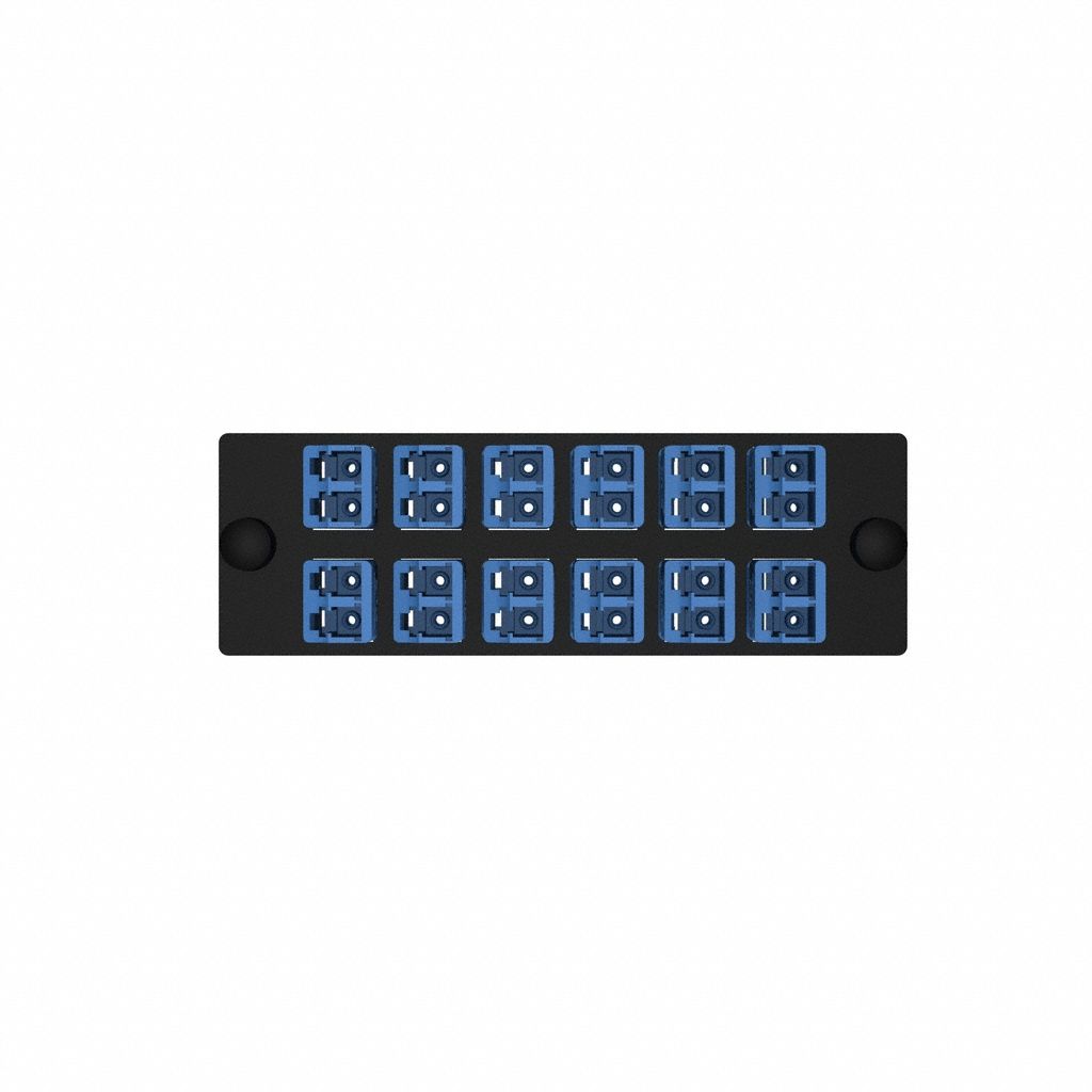 Fiber Optic Adapter Panel: Single Mode, OS2, 12 Fiber Ports, LC, UPC, Duplex, Blue, Opticom