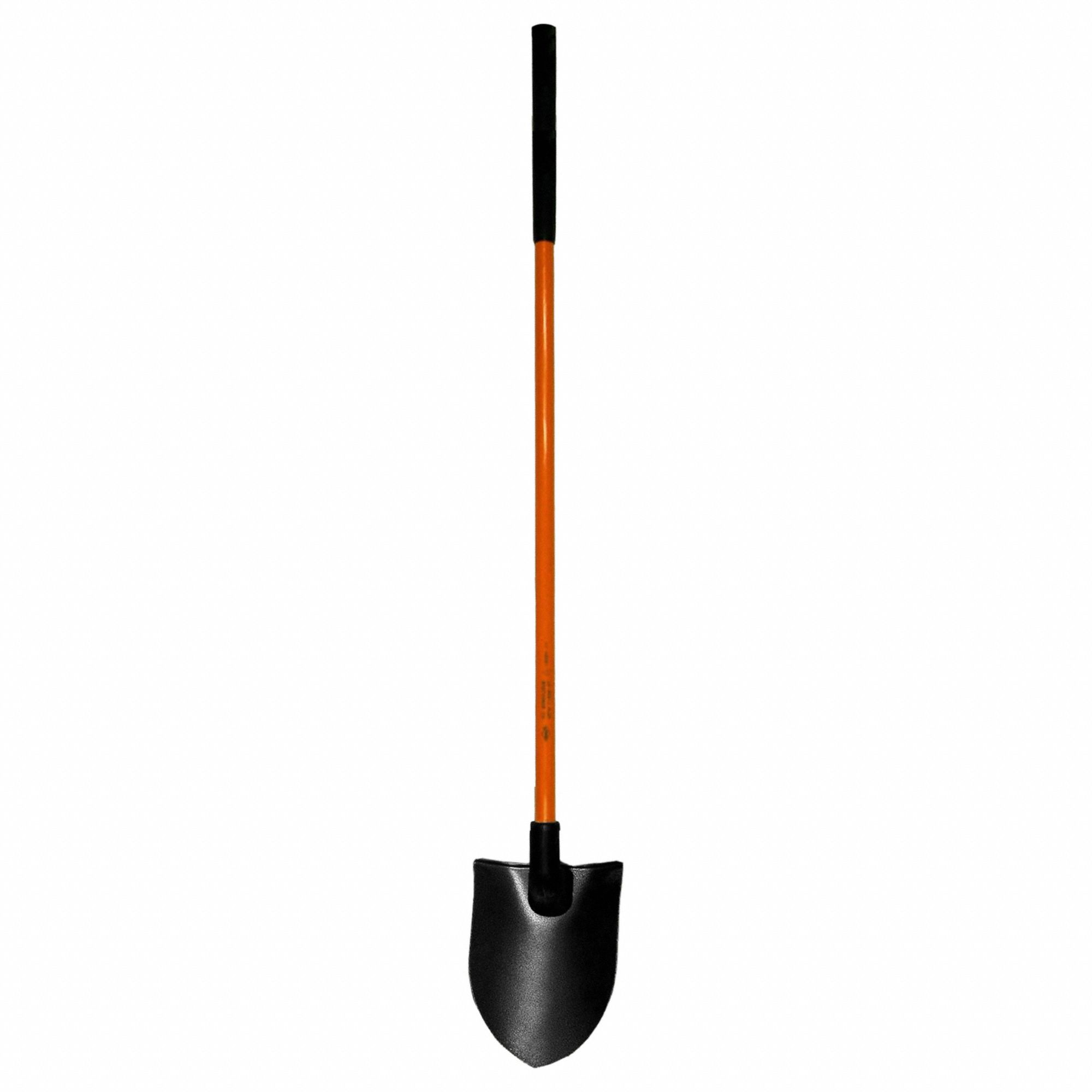 Round Point Non-Conductive Shovel: Steel Blade, 14 ga, Straight Handle Type, Fiberglass Handle