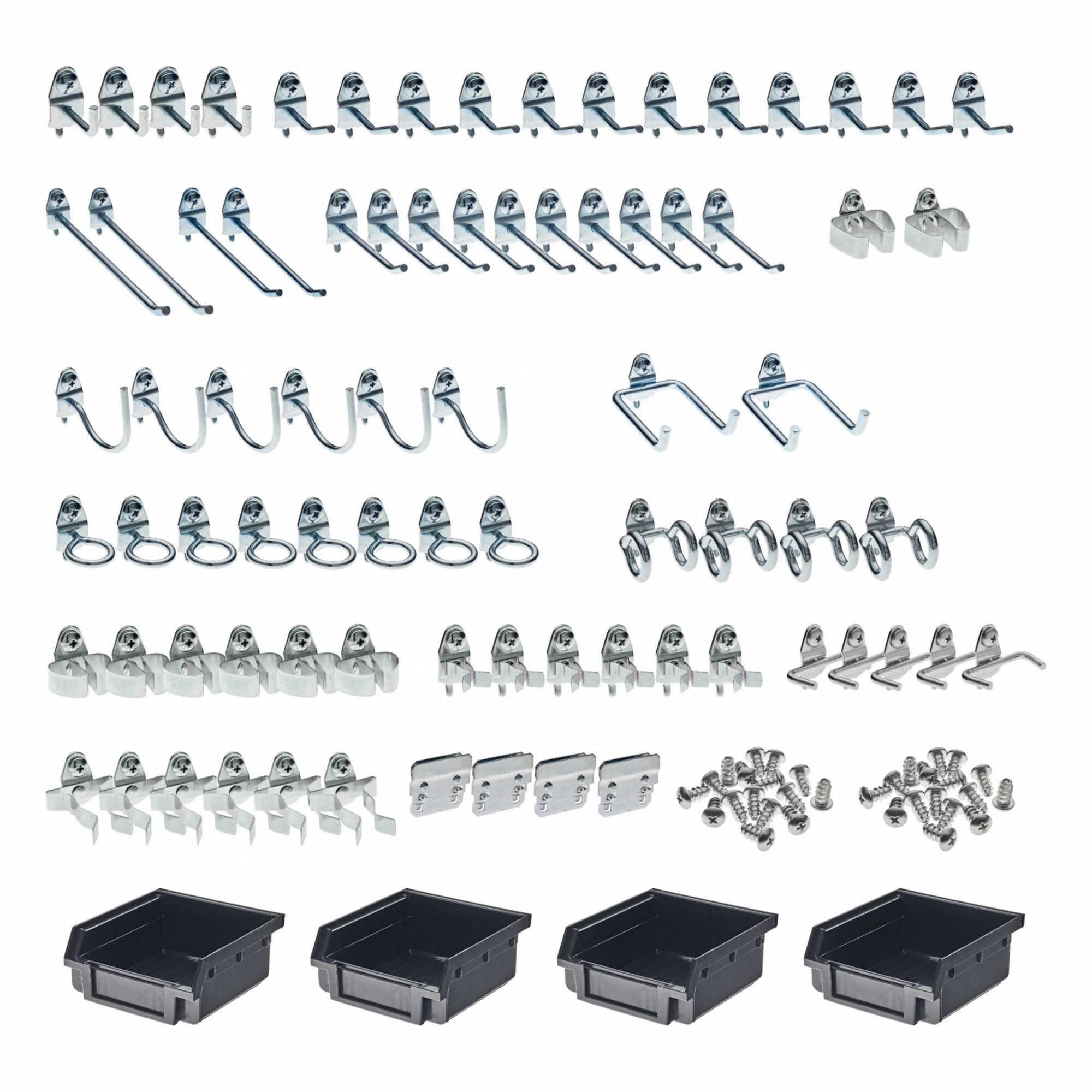 Pegboard Hook Assortment Kit: 1/8 in_1/4 in Peg Hole, 8 7/8 in x 8 7/8 in x 6 1/8 in