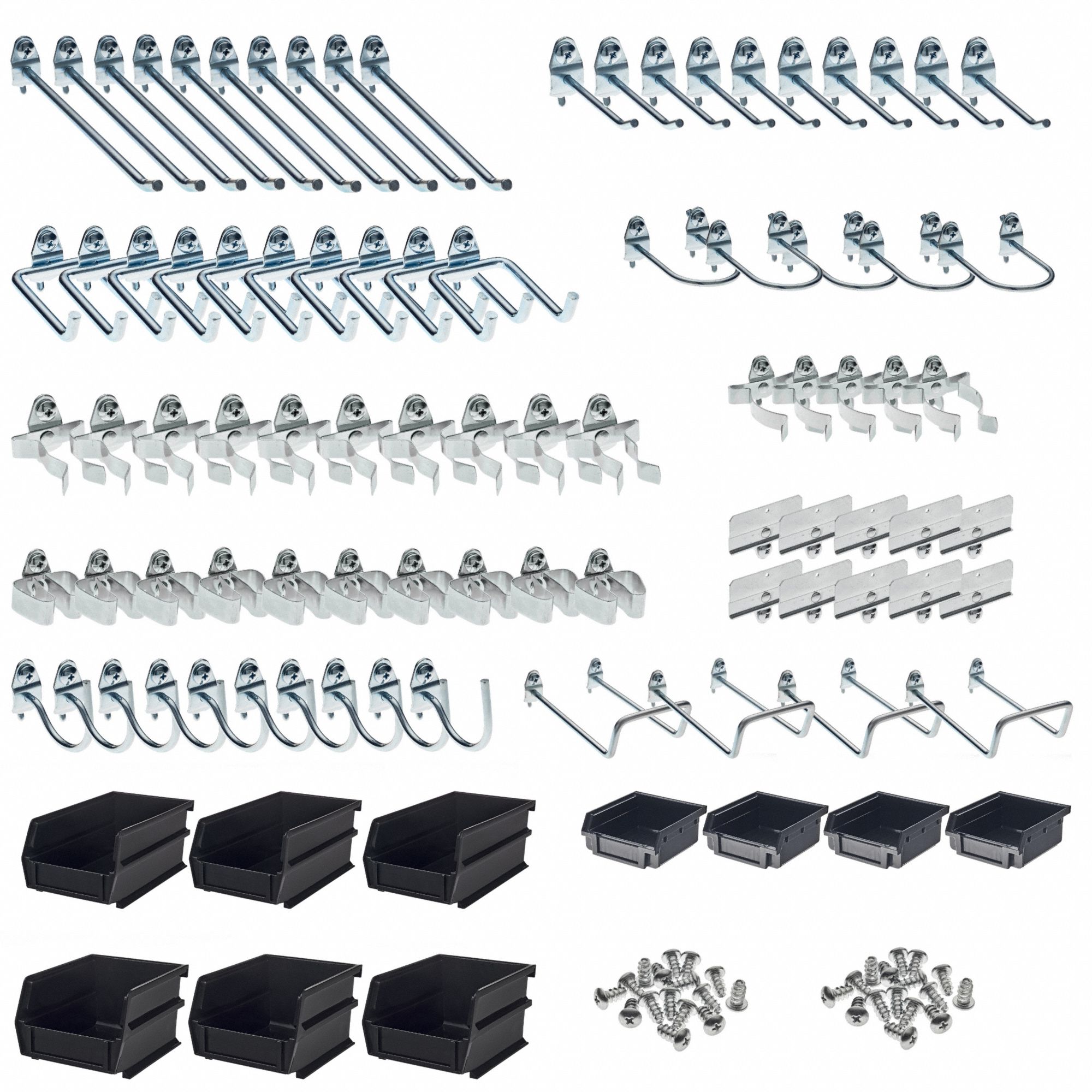 Pegboard Hook/Bin Assortment: 13 1/8 in x 11 1/4 in x 6 3/4 in, Screw-In, Surface