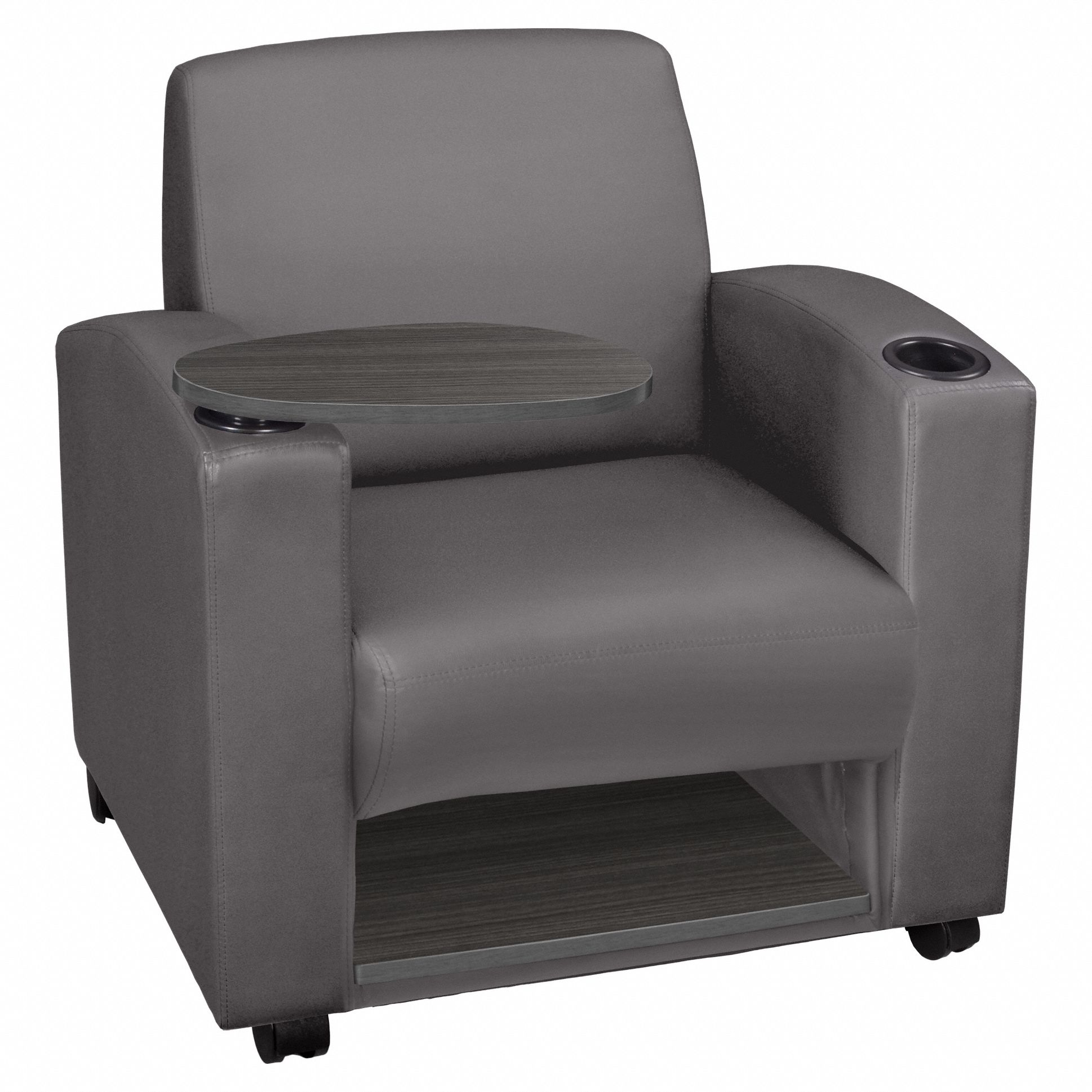 Armchair: Gray, Gray, 4 Casters/Glides, Reversible Tablet/Under Seat Storage, 21 in Seat Wd