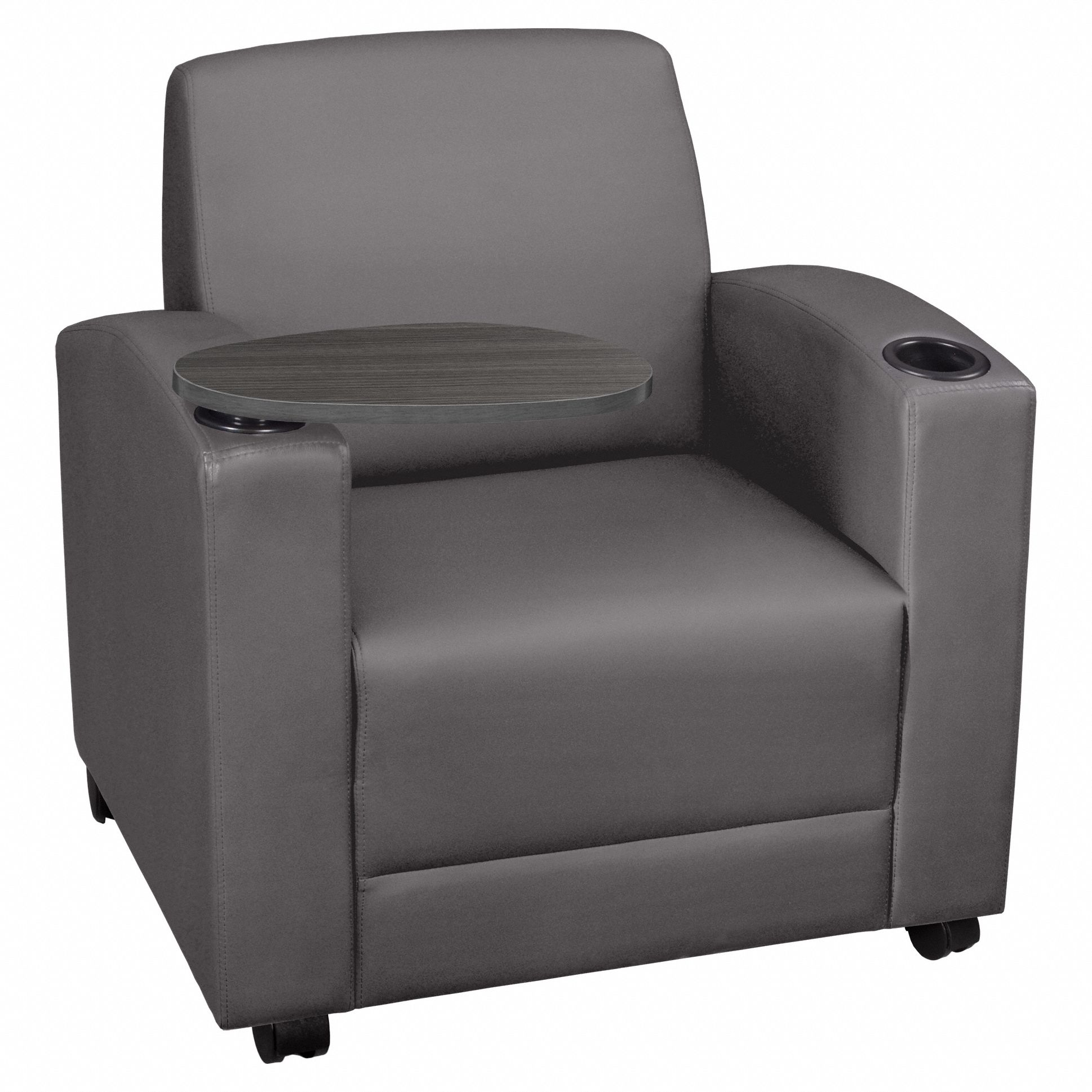 Armchair: Gray, Gray, 4 Casters/Glides, Reversible Tablet, 31 in Overall Wd, 21 in Seat Wd