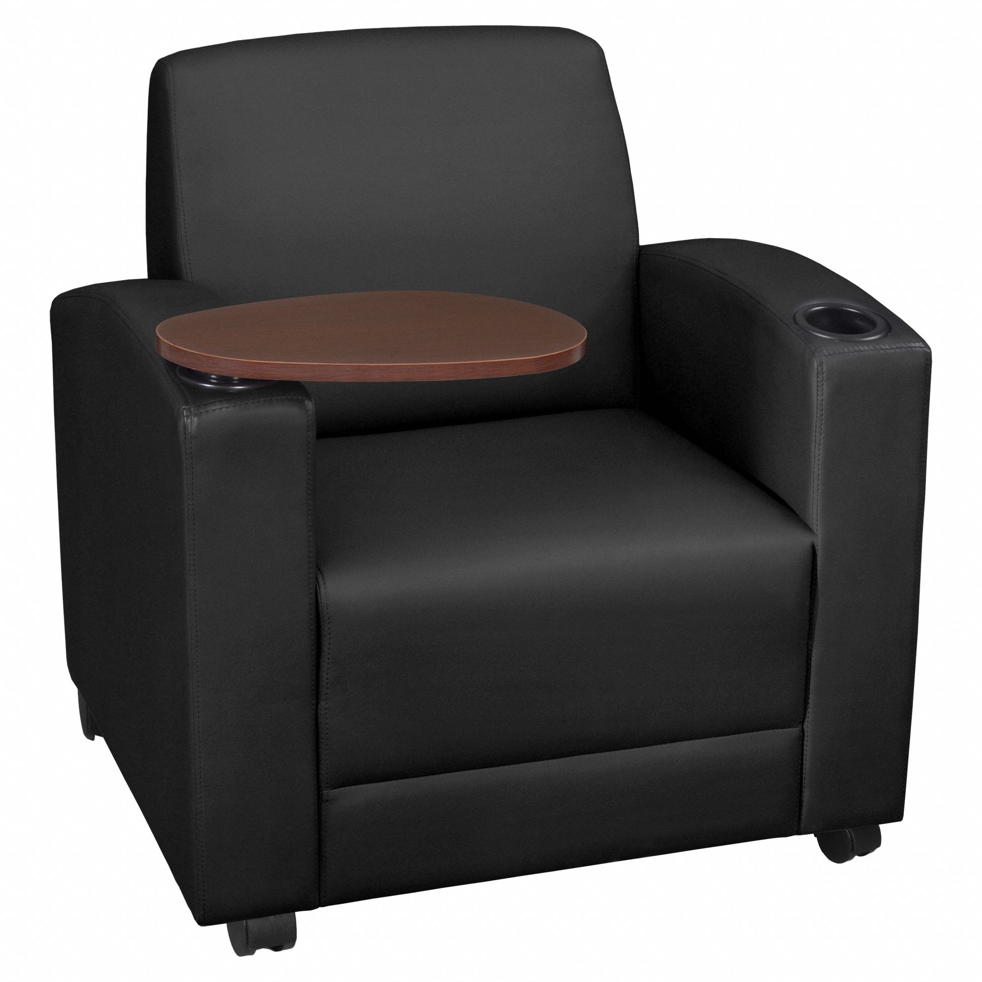 Armchair: Black, Black, 4 Casters/Glides, Reversible Tablet, 31 in Overall Wd, 21 in Seat Wd