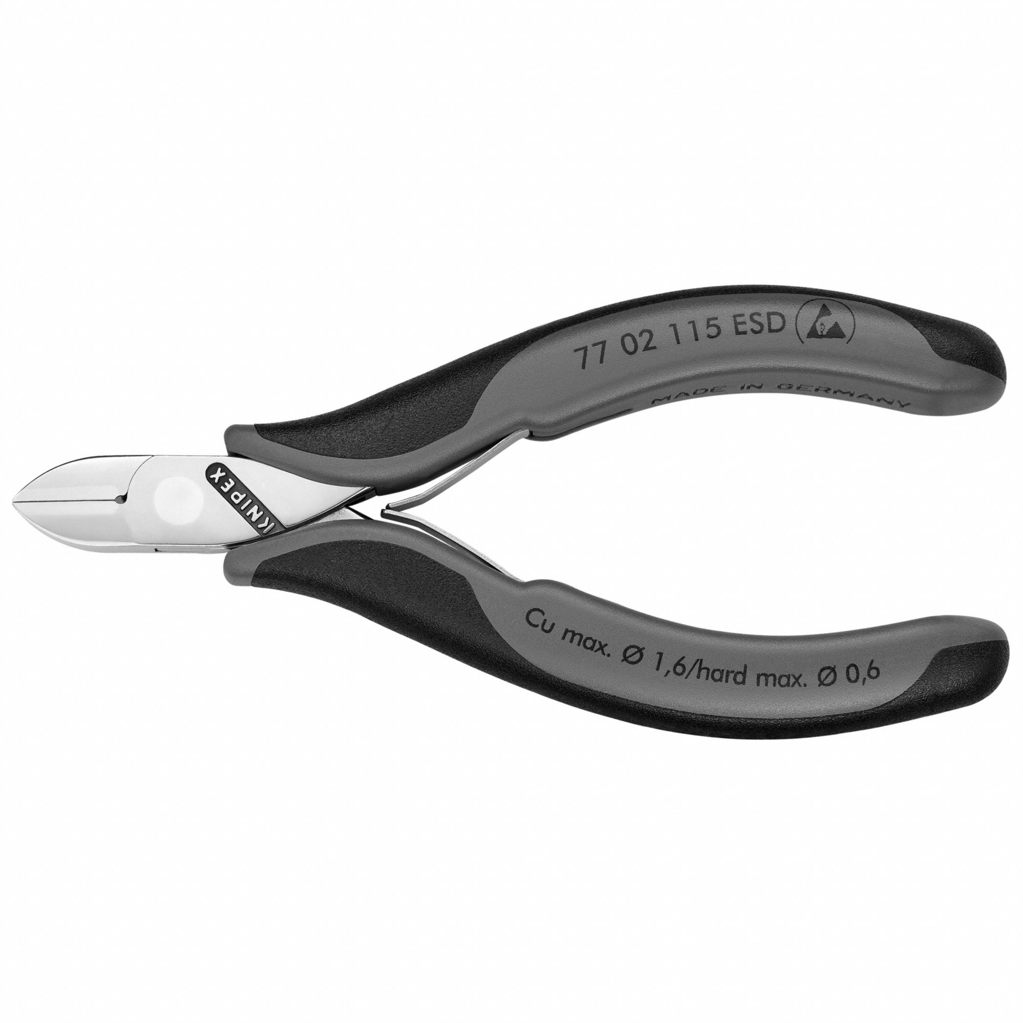 Diagonal Cutting Plier: ESD-Safe, Std, Oval, 4 1/2 in Overall Lg, 1/2 in Jaw Lg, 1/2 in Jaw Wd